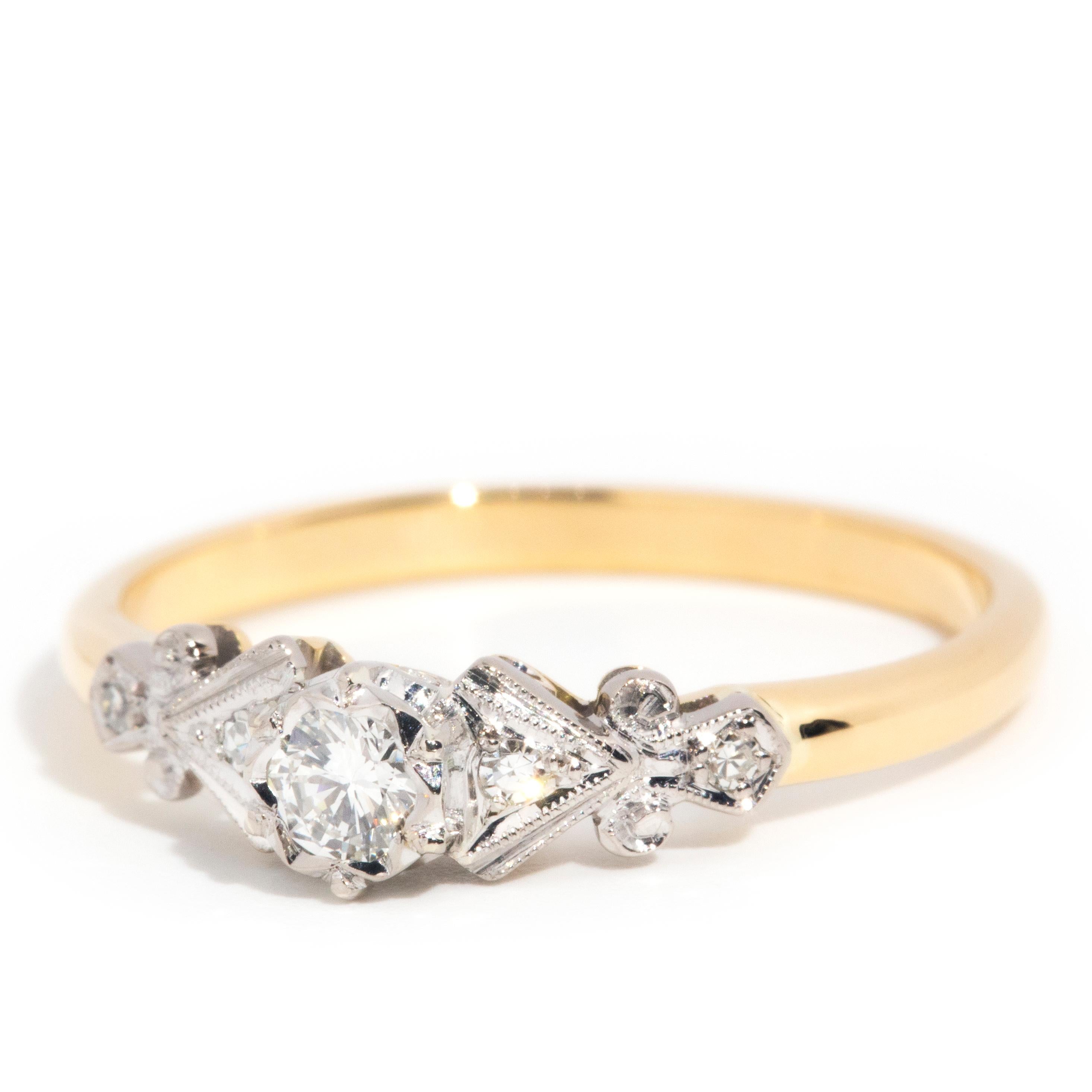 Women's Vintage Circa 1930s 18 Carat Yellow and White Gold Diamond Art Deco Ring
