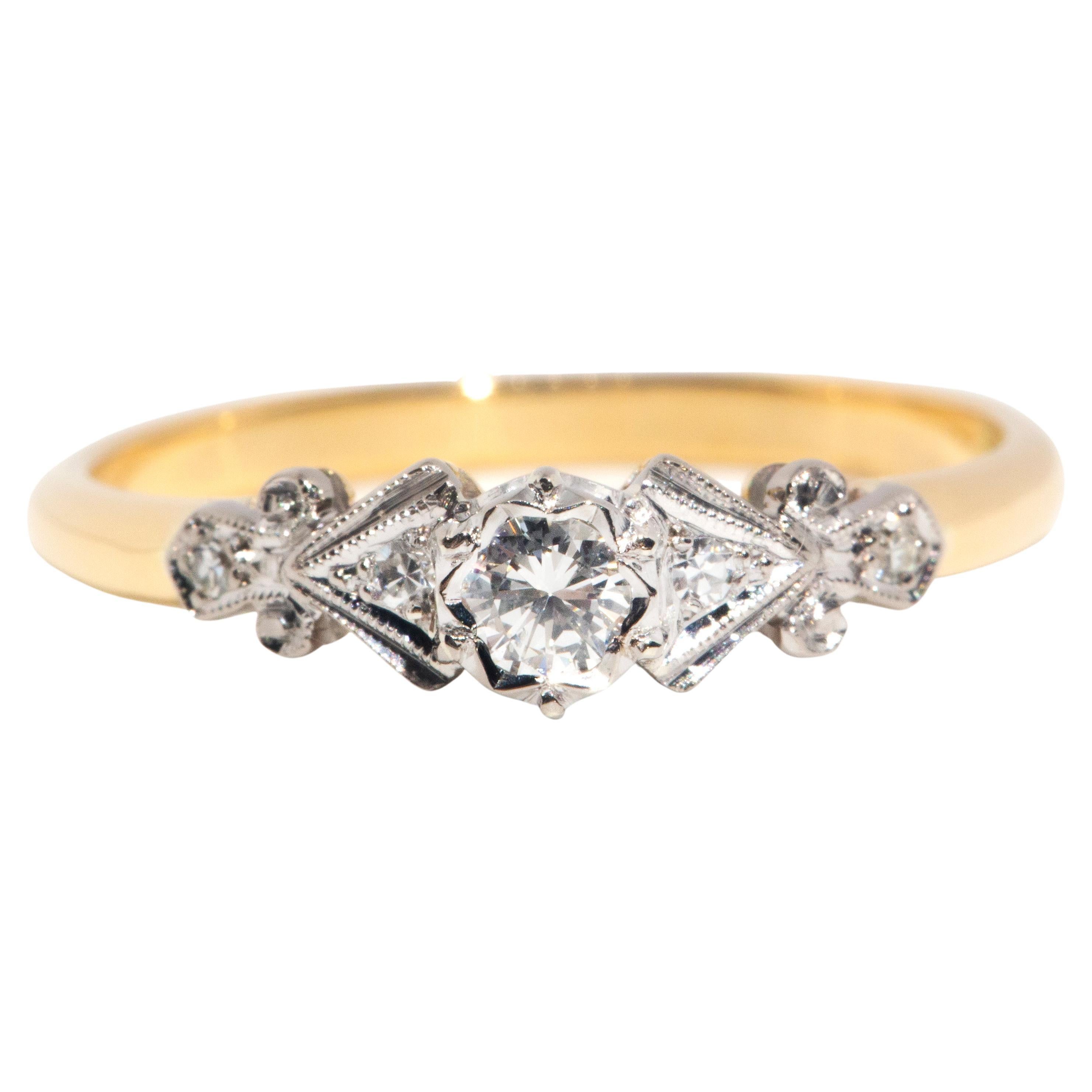 Vintage Circa 1930s 18 Carat Yellow and White Gold Diamond Art Deco Ring