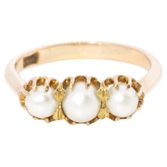 Vintage Circa 1930s Antique Pearl Three Stone Ring 15 Carat Gold
