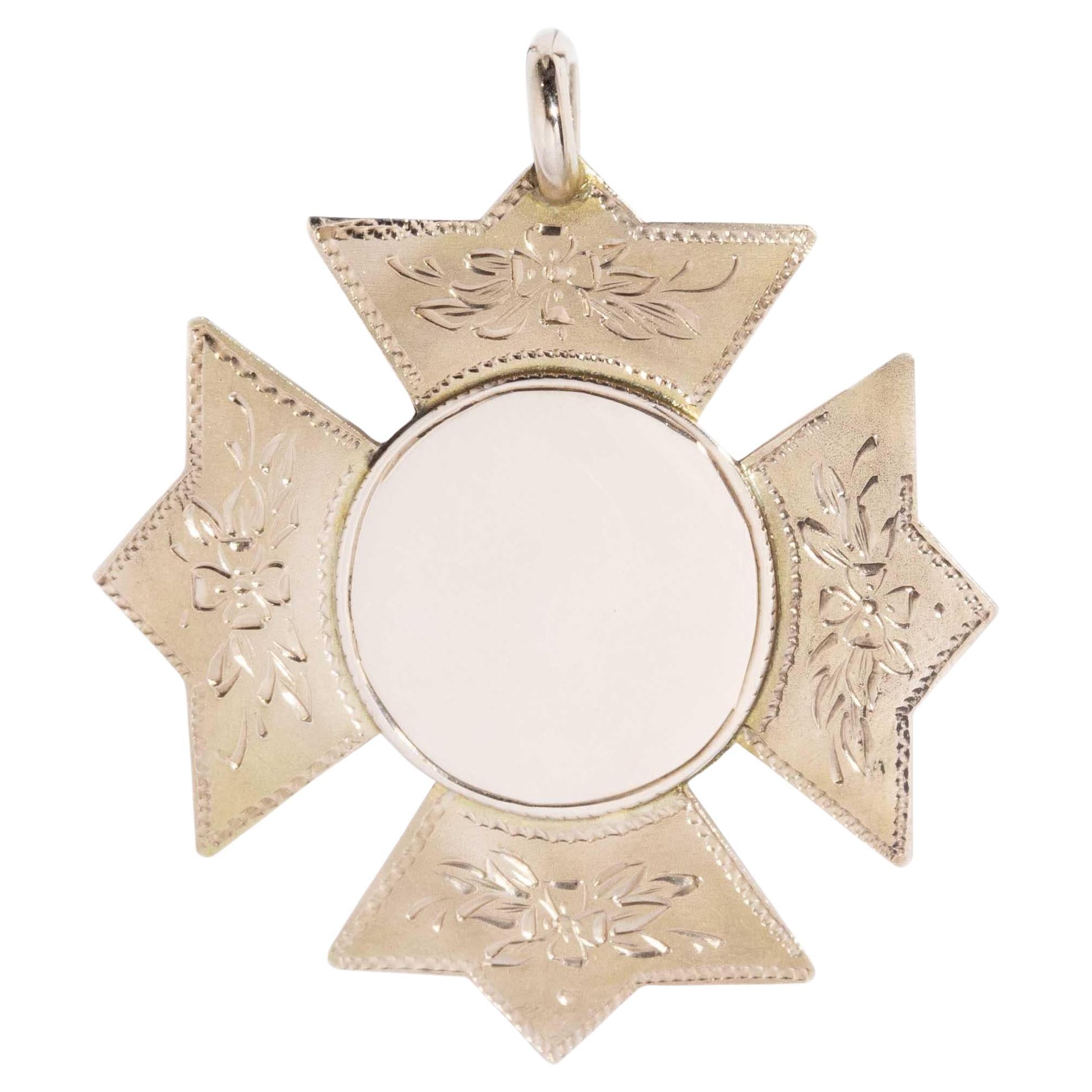 Vintage Circa 1930s Cross Award Pendant 9 Carat Rose Gold