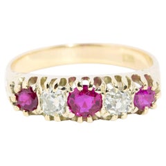 Vintage CIRCA 1930er Jahre Diamant & Pinkish Red Ruby Band 18 Karat Gelbgold