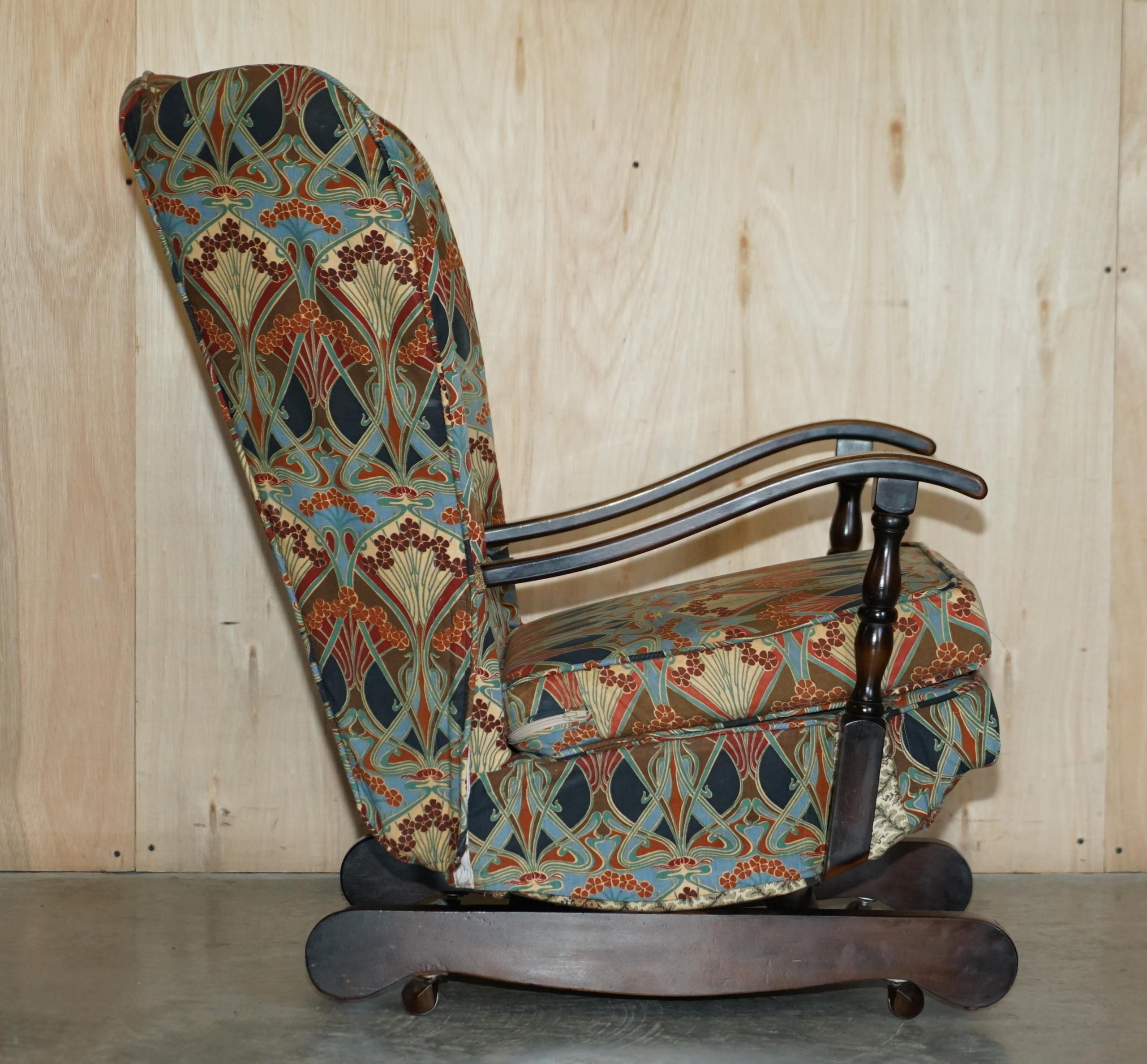 VINTAGE CIRCA 1930's ENGLISH OAK ROCKING ARMCHAIR WITH LIBERTY'S LONDON IANTHE For Sale 9