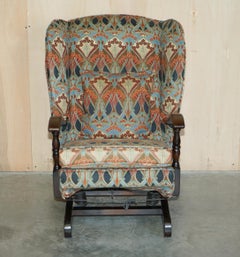 VINTAGE CIRCA 1930's ENGLISH OAK ROCKING ARMCHAIR WITH LIBERTY'S LONDON IANTHE