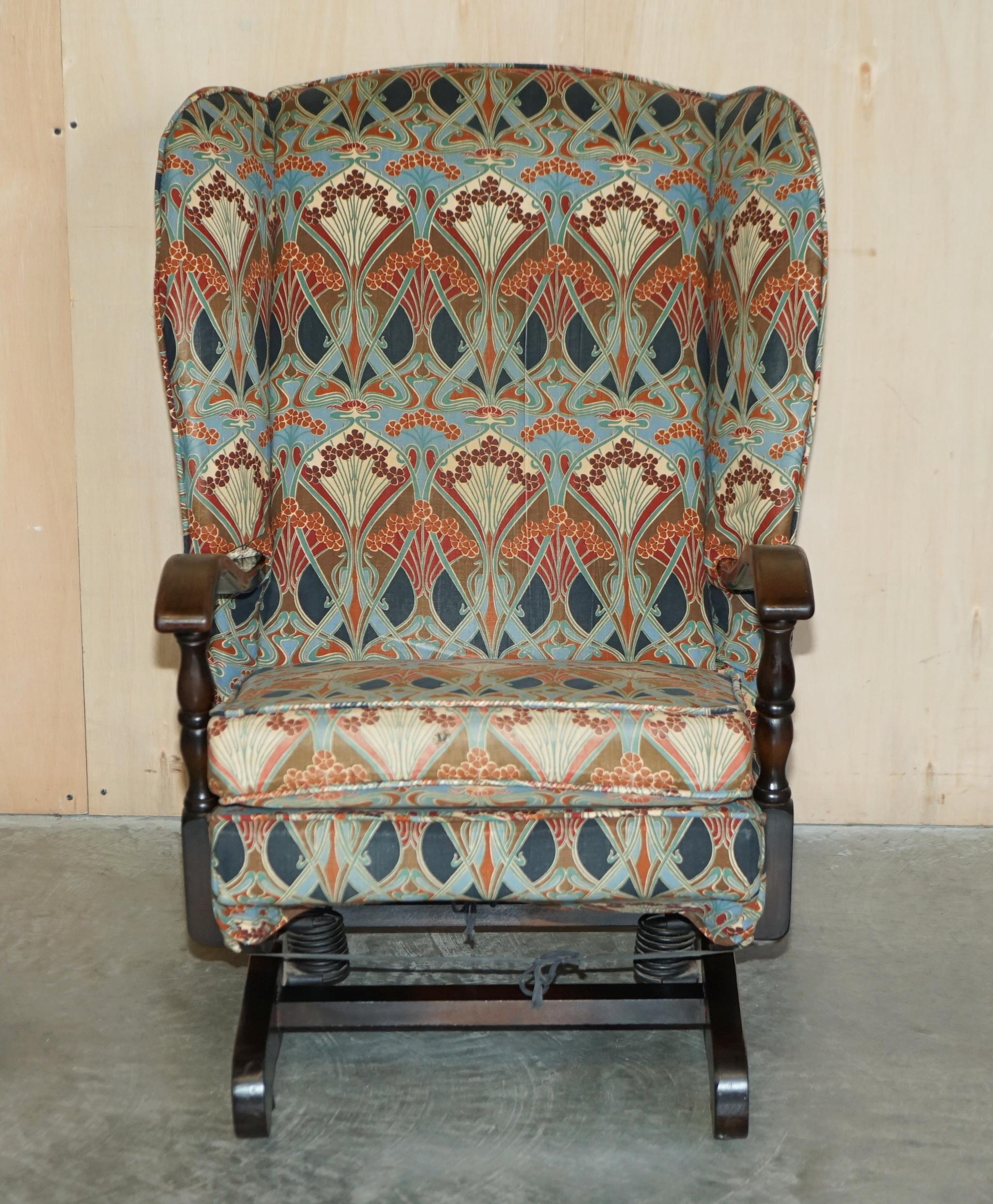 English VINTAGE CIRCA 1930's ENGLISH OAK ROCKING ARMCHAIR WITH LIBERTY'S LONDON IANTHE For Sale