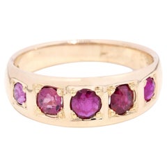 Vintage Circa 1930s Five Stone Ruby Set Band Rose Gold 18 Carat Rose Gold