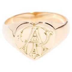Vintage By 1930 Anello Signet a forma di cuore in oro rosa a 15 carati
