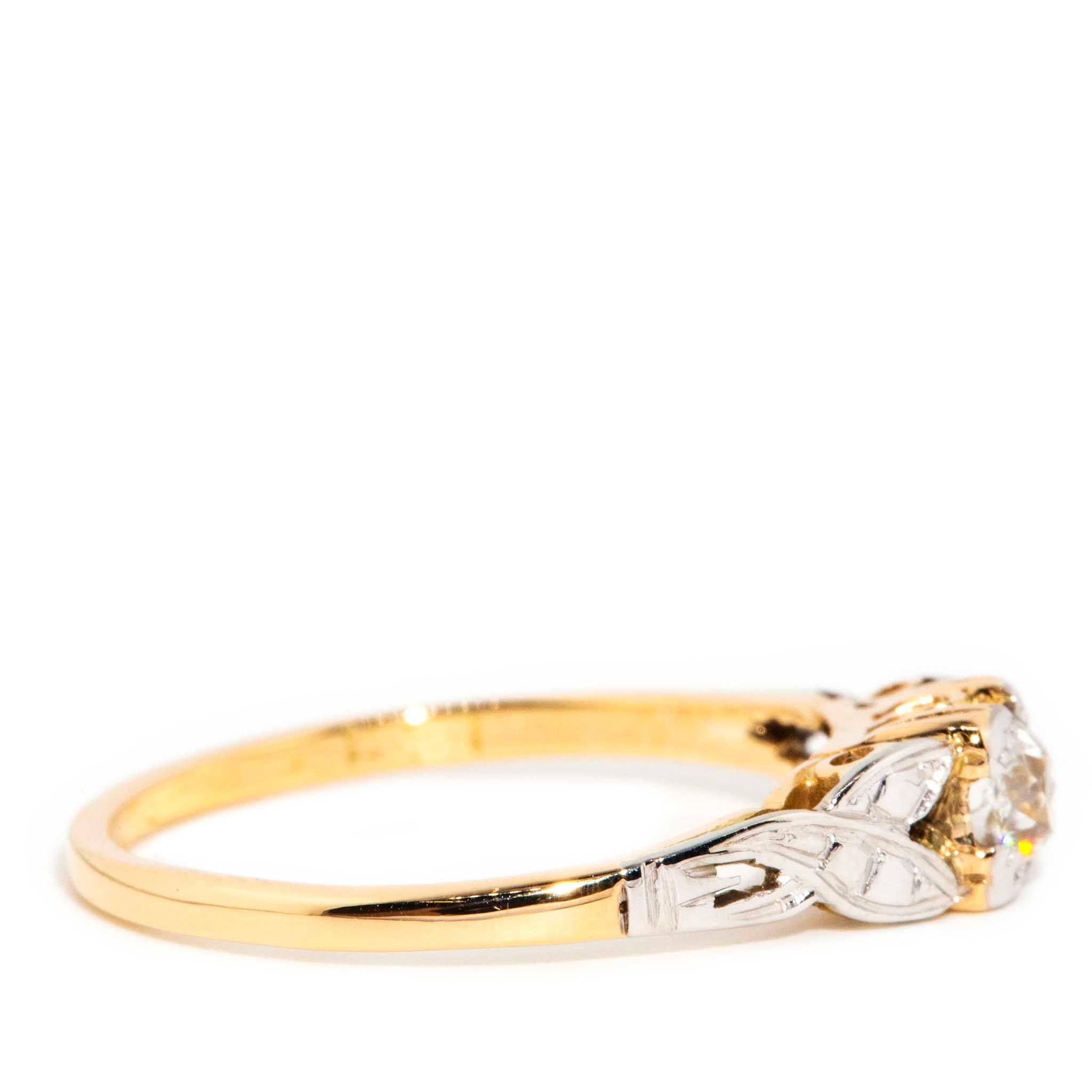 Women's Vintage Circa 1930s Old Cut Diamond Solitaire Ring 15 Carat Yellow & White Gold For Sale