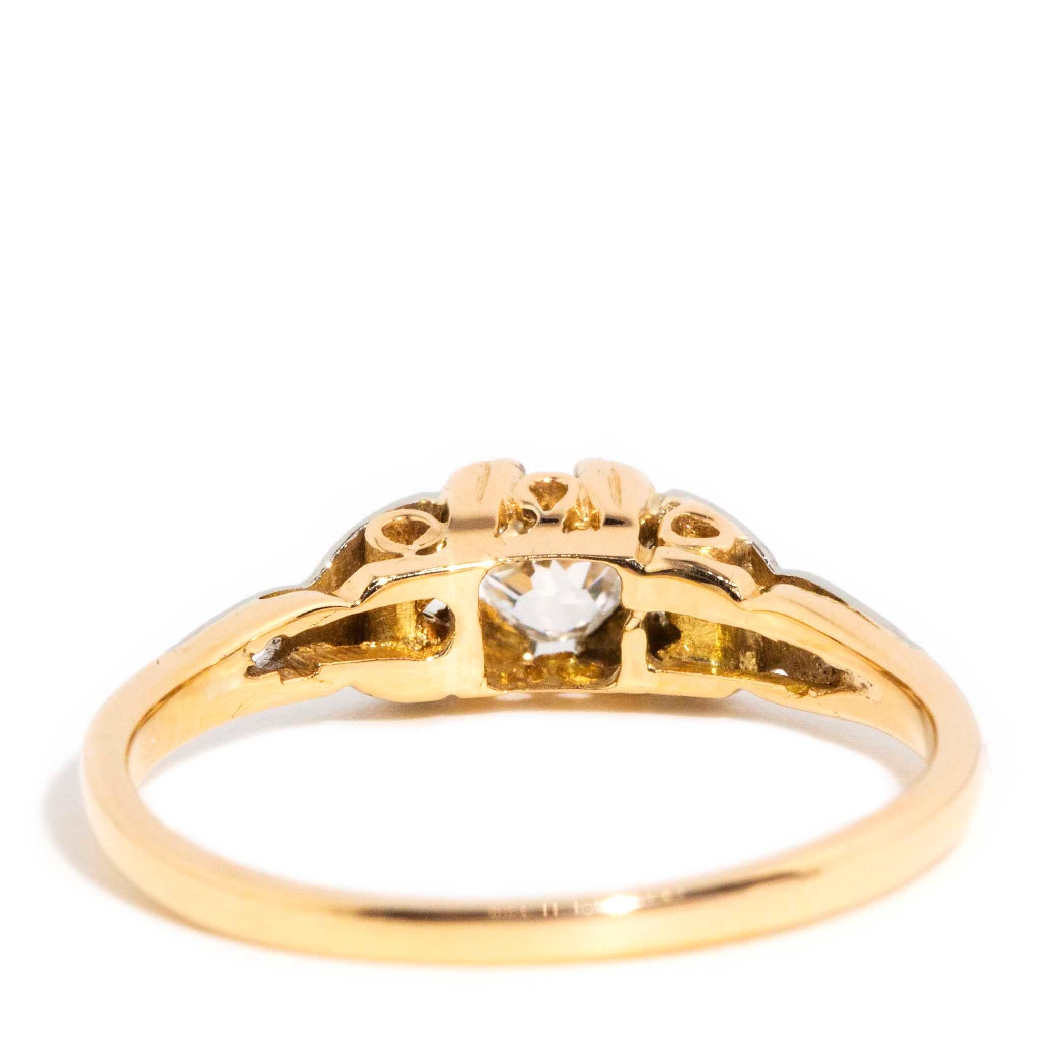 Vintage Circa 1930s Old Cut Diamond Solitaire Ring 15 Carat Yellow & White Gold For Sale 1