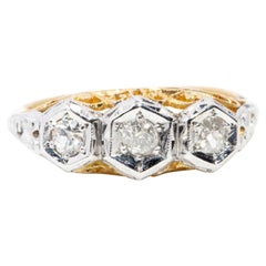 Vintage Circa 1930s Old Cut Diamond Three Stone Ring 18 Carat Gold Vintage Circa 1930s Old Cut Diamond Three Stone Ring 18 Carat Gold