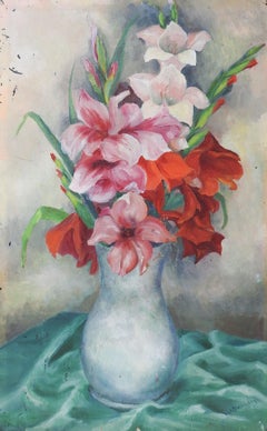 Vintage circa 1930's Pink Gladiolas Still Life Painting