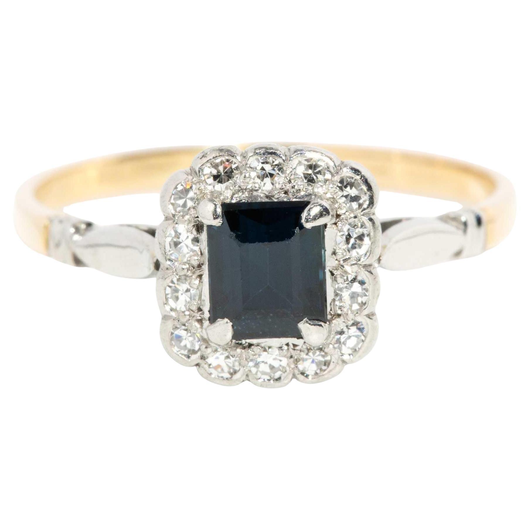 Vintage Circa 1930s Sapphire 
Diamond Cluster Ring 15 Carat Yellow 
White Gold