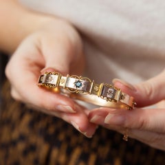 Vintage Circa 1930s Star Set Sapphire & Diamond Hinged Bracelet 9 Carat Gold