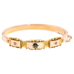 Vintage Circa 1930s Star Set Sapphire & Diamond Hinged Bracelet 9 Carat Gold