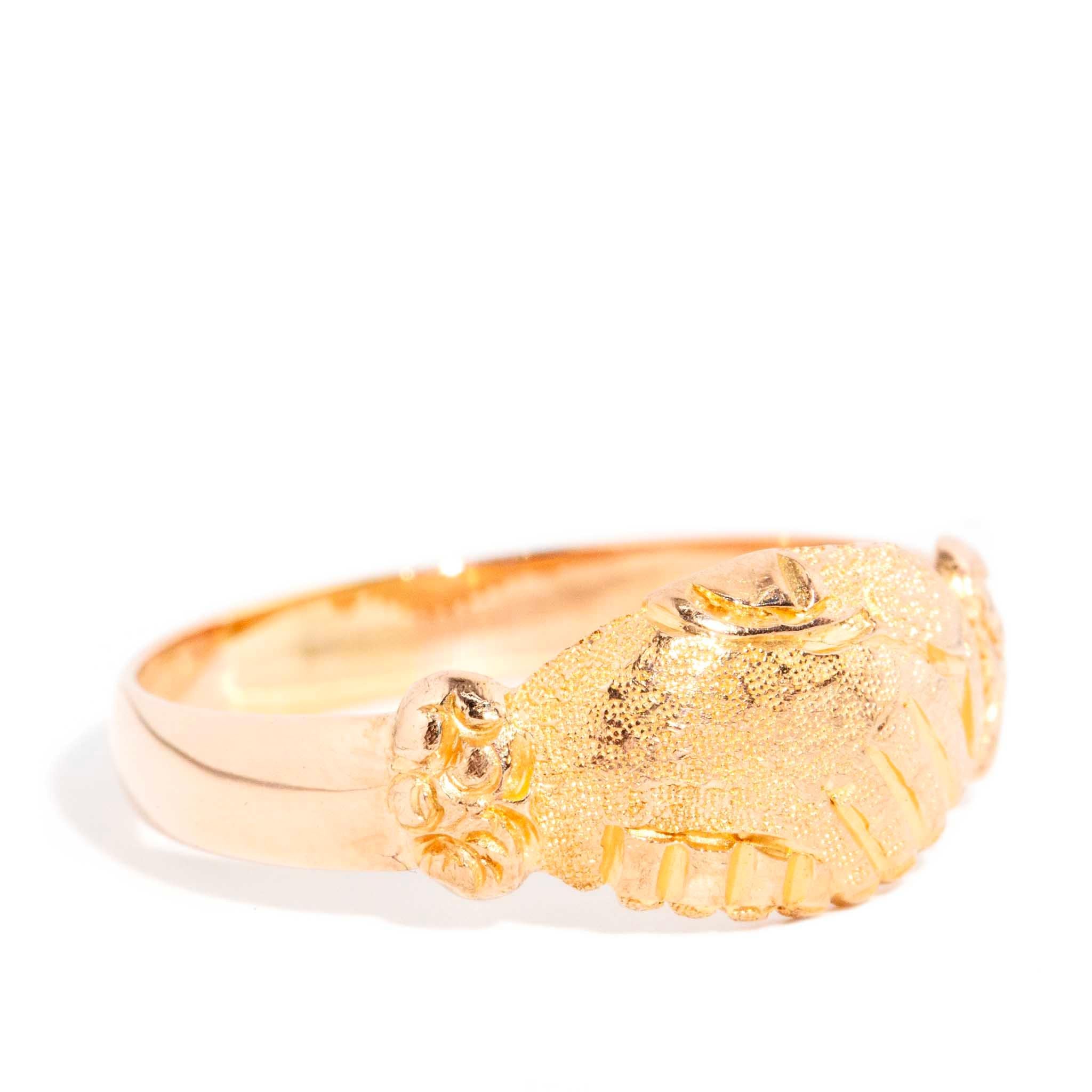 Modern Vintage Circa 1930s Textured Fede Loyalty Ring 15 Carat Yellow Gold For Sale