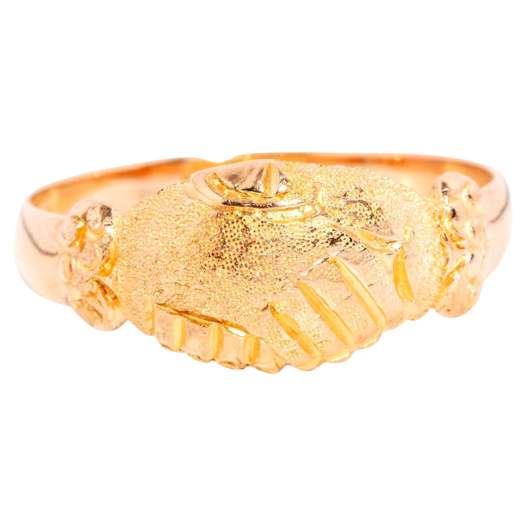 Vintage Circa 1930s Textured Fede Loyalty Ring 15 Carat Yellow Gold For Sale