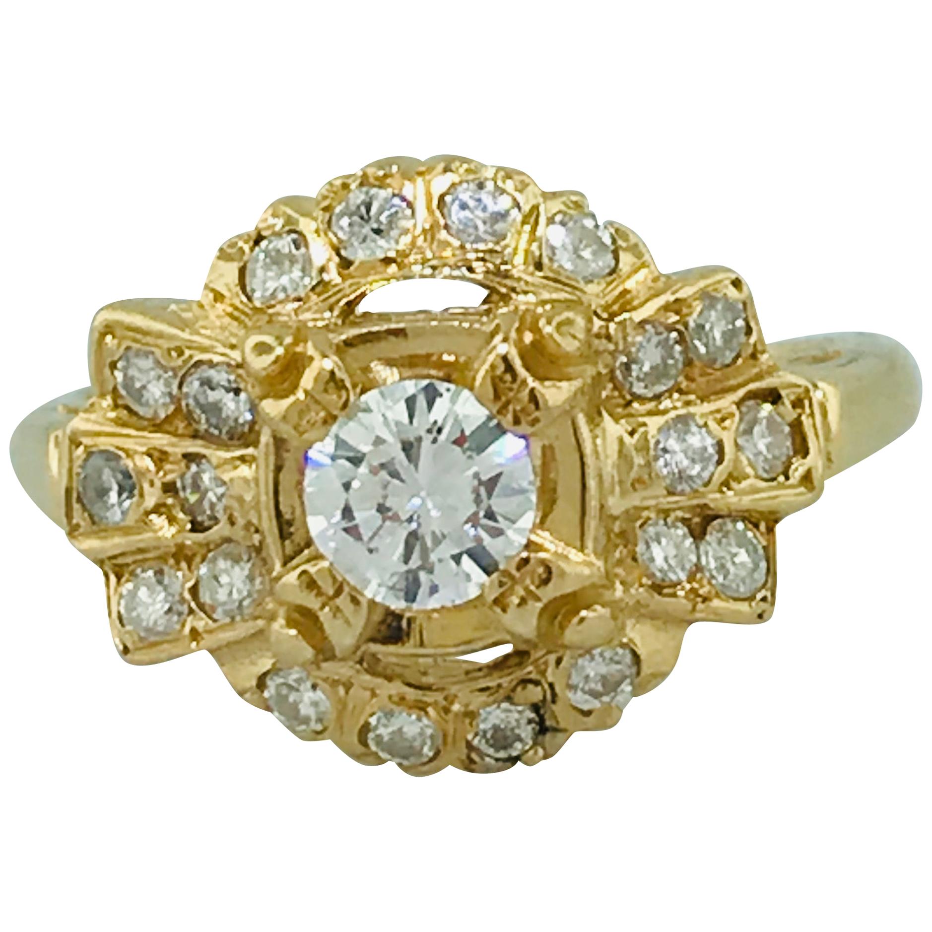 Vintage circa 1935 .50 Carat Diamond Engagement Ring in 14 Karat Yellow Gold For Sale