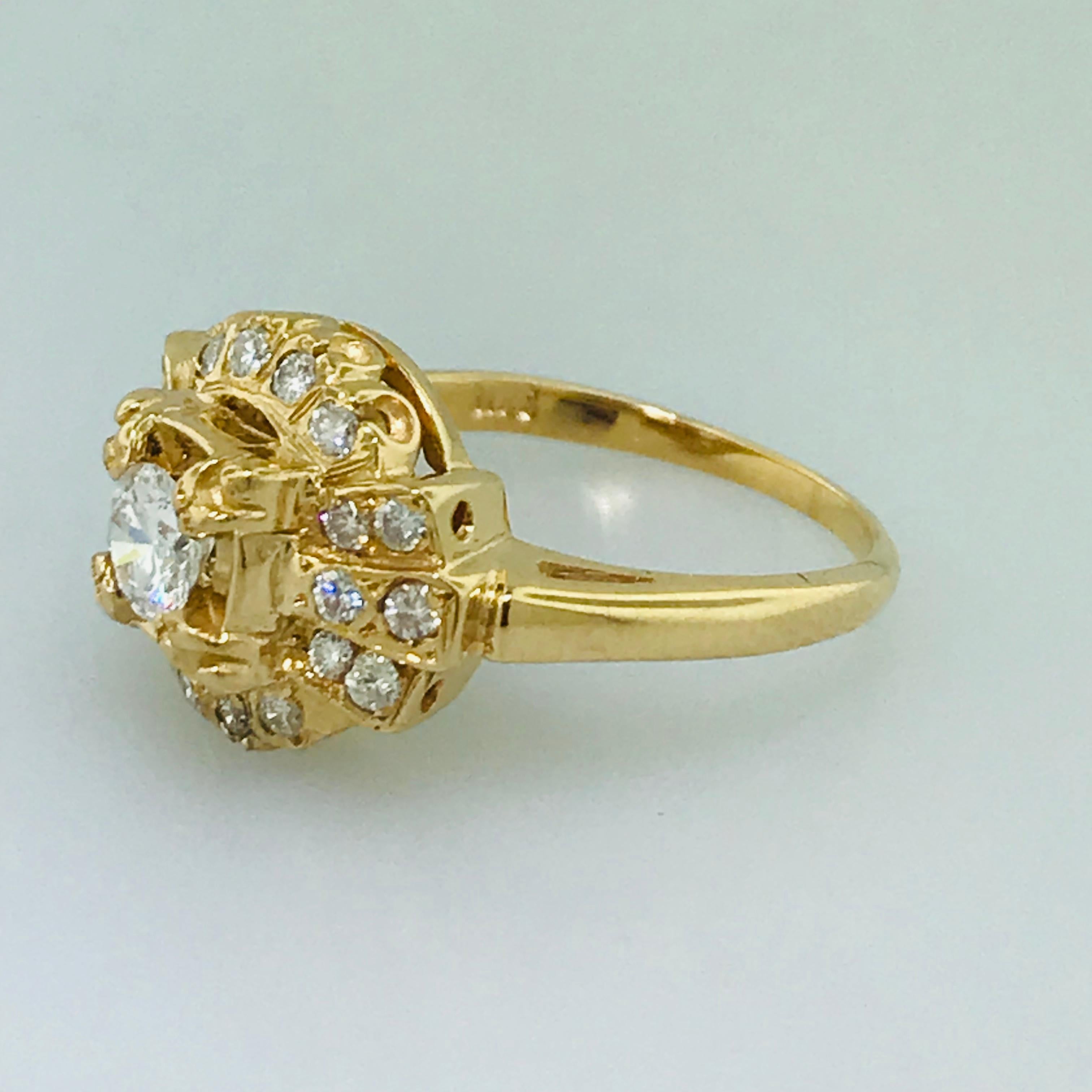 Round Cut Vintage circa 1935 .50 Carat Diamond Engagement Ring in 14 Karat Yellow Gold For Sale