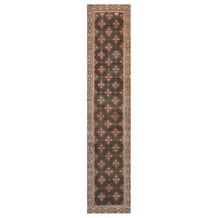 Vintage Circa-1938 Hand-woven Charcoal-Black and Pink Trellis Karabagh Runner