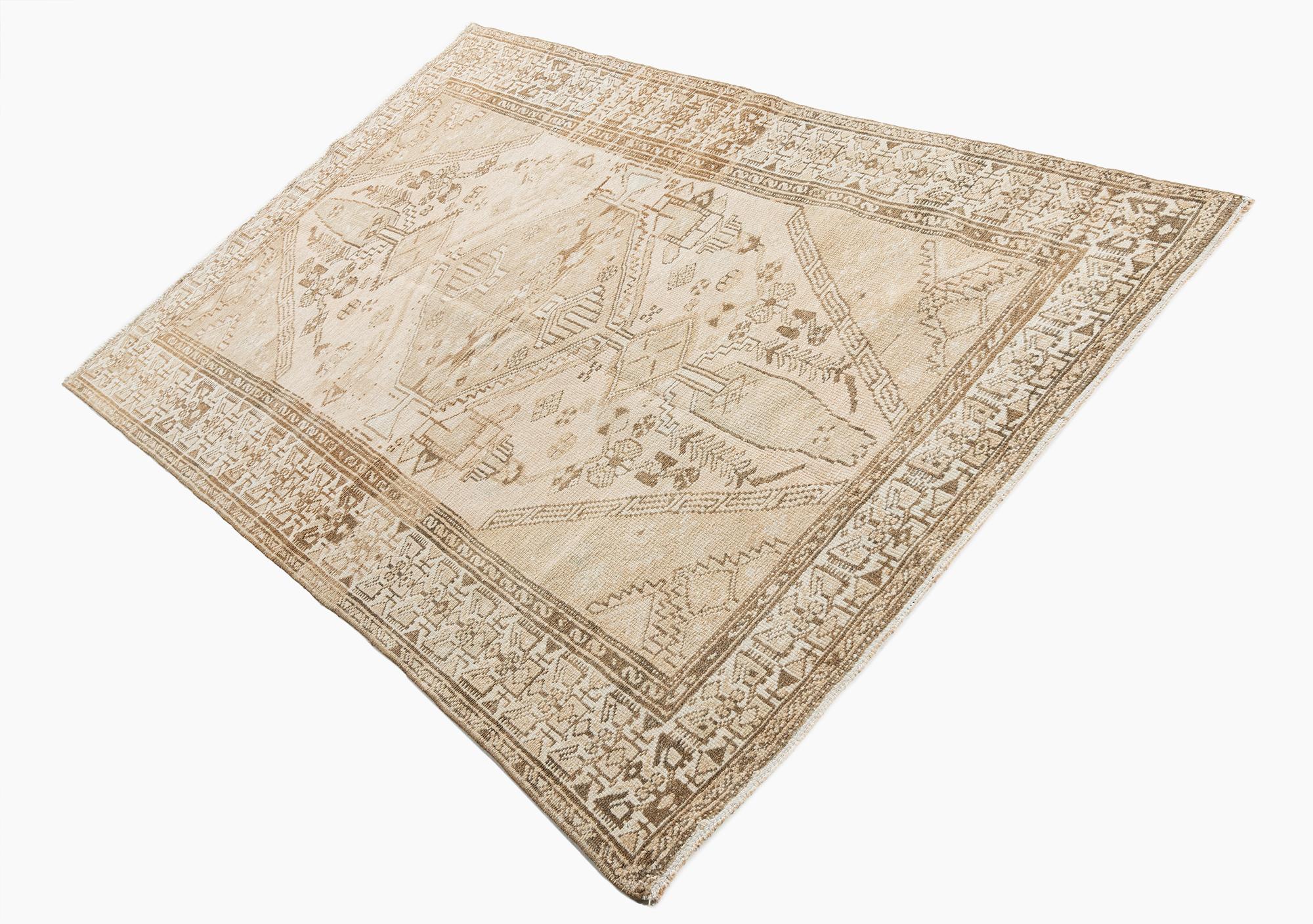 Vintage CIRCA 1940 Beige Persisch Hamadan Bereich Teppich  4' x 6'7 im Angebot 6