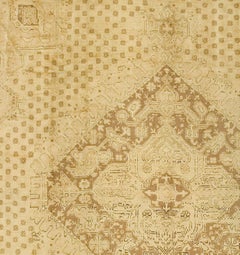 Vintage Circa 1940 Beige Turkish Oushak Hand Knotted Rug Carpet 11'4 x 12'11