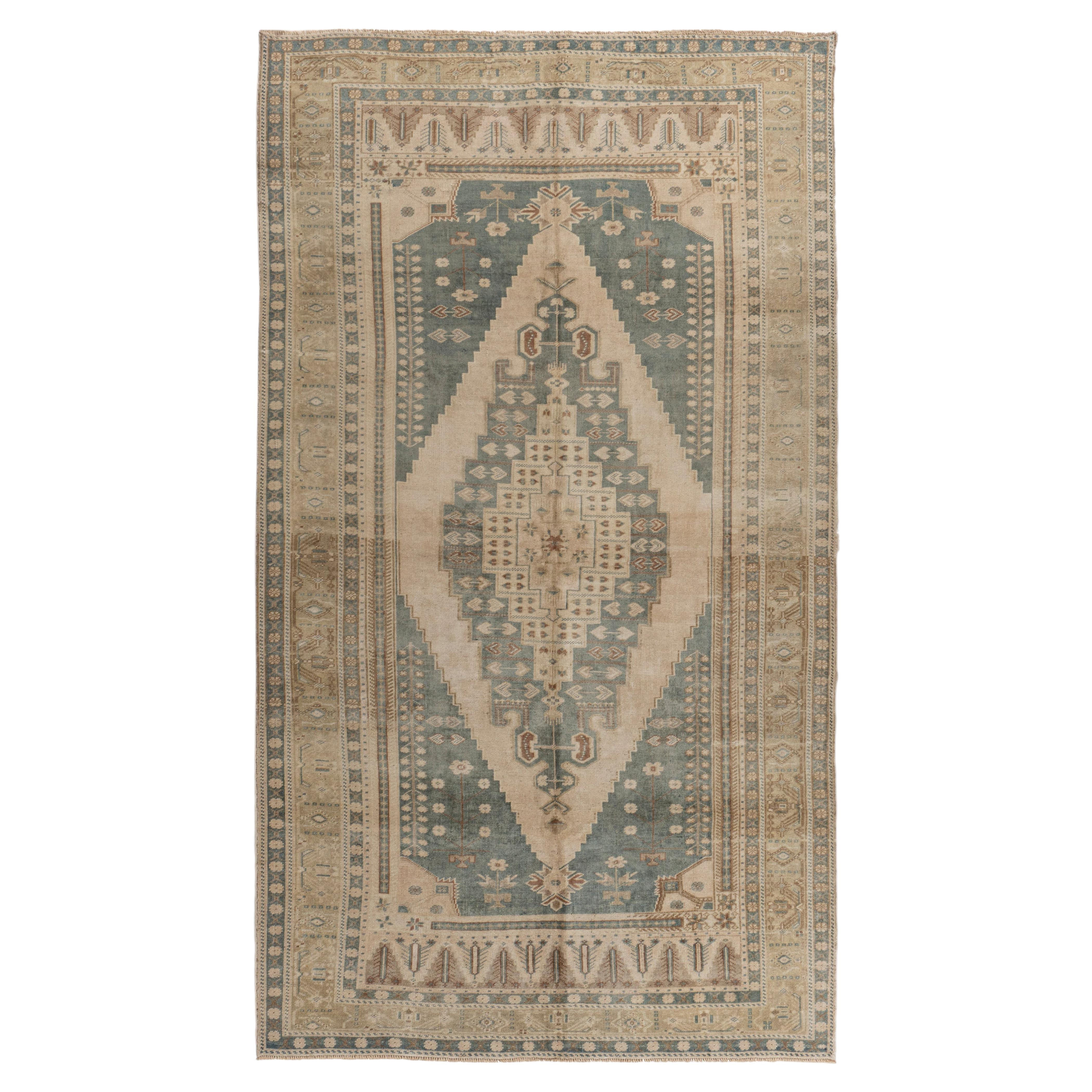 Vintage Circa 1940 Beige Turkish Oushak Hand Knotted Wool Rug 5'7 x 10'2
