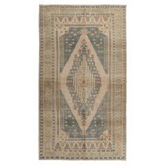 Vintage Circa 1940 Beige Turkish Oushak Hand Knotted Wool Rug 5'7 x 10'2