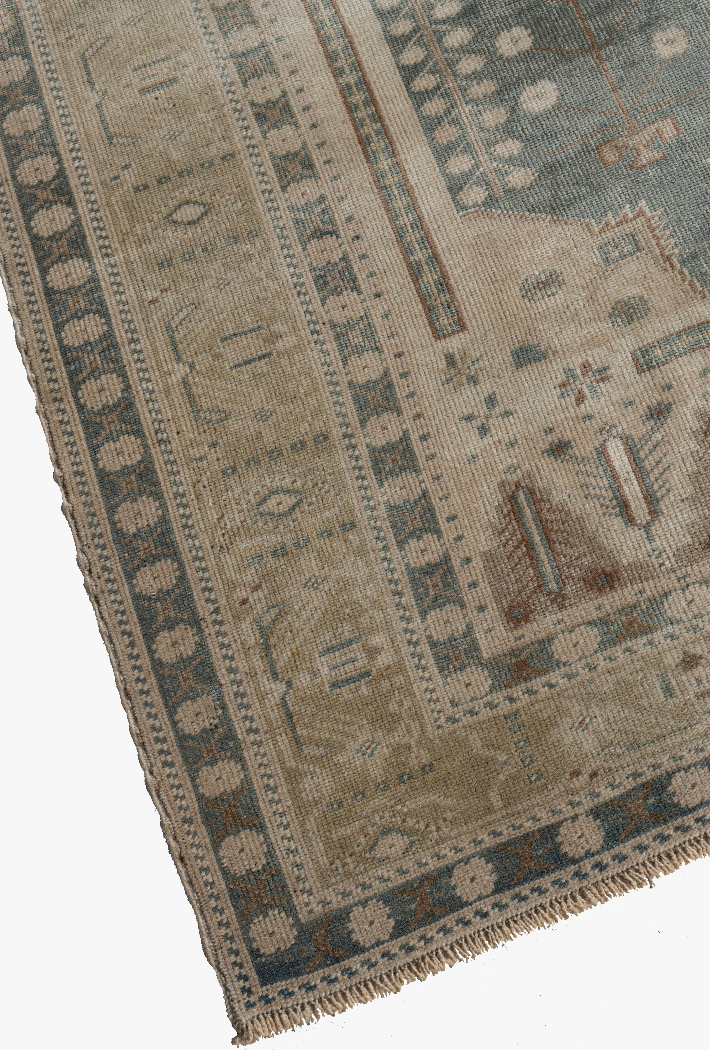 Vintage CIRCA 1940 Beige Türkischer Oushak Handgeknüpfter Wollteppich im Angebot 7