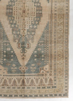 Vintage CIRCA 1940 Beige Türkischer Oushak Handgeknüpfter Wollteppich