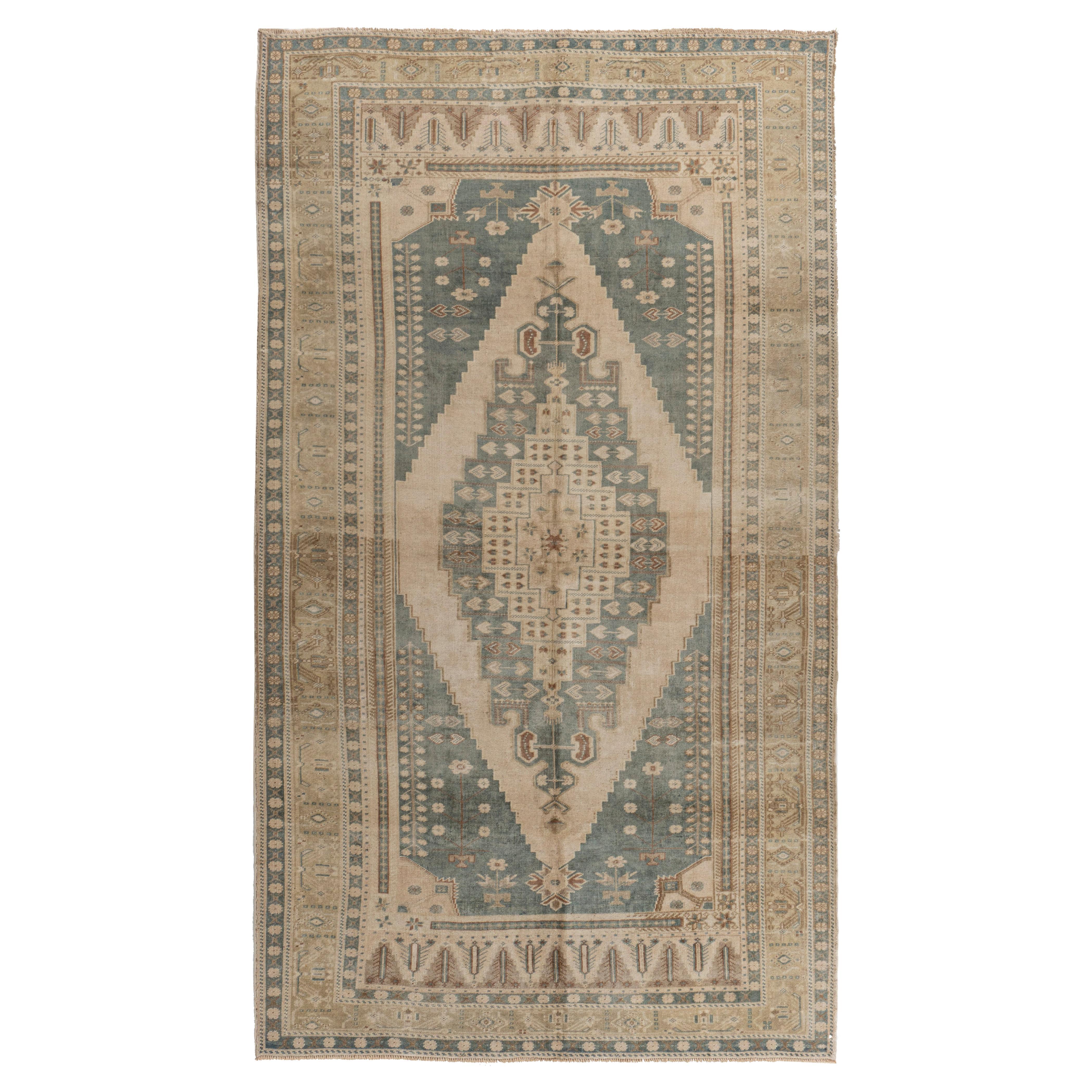 Vintage Circa 1940 Beige Turkish Oushak Hand Knotted Wool Rug