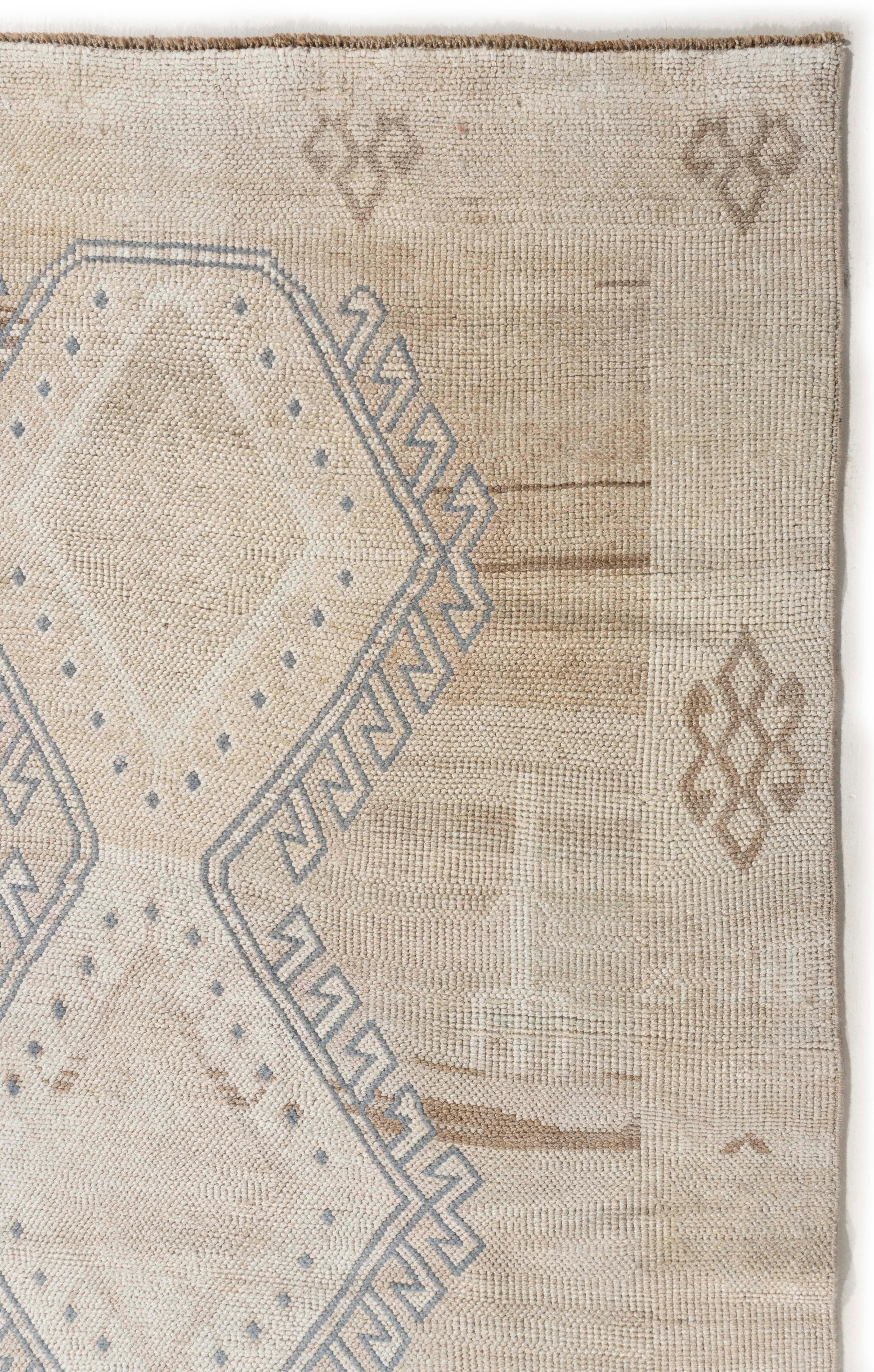 6'3 X 10'3 Vintage Circa 1940 Beige Turkish Oushak Kars Hand Knotted Rug . From Kars in the North East of Turkey these vintage hand knotted light colored rugs are similar to Oushaks and are among the most popular oriental carpets, known for the high
