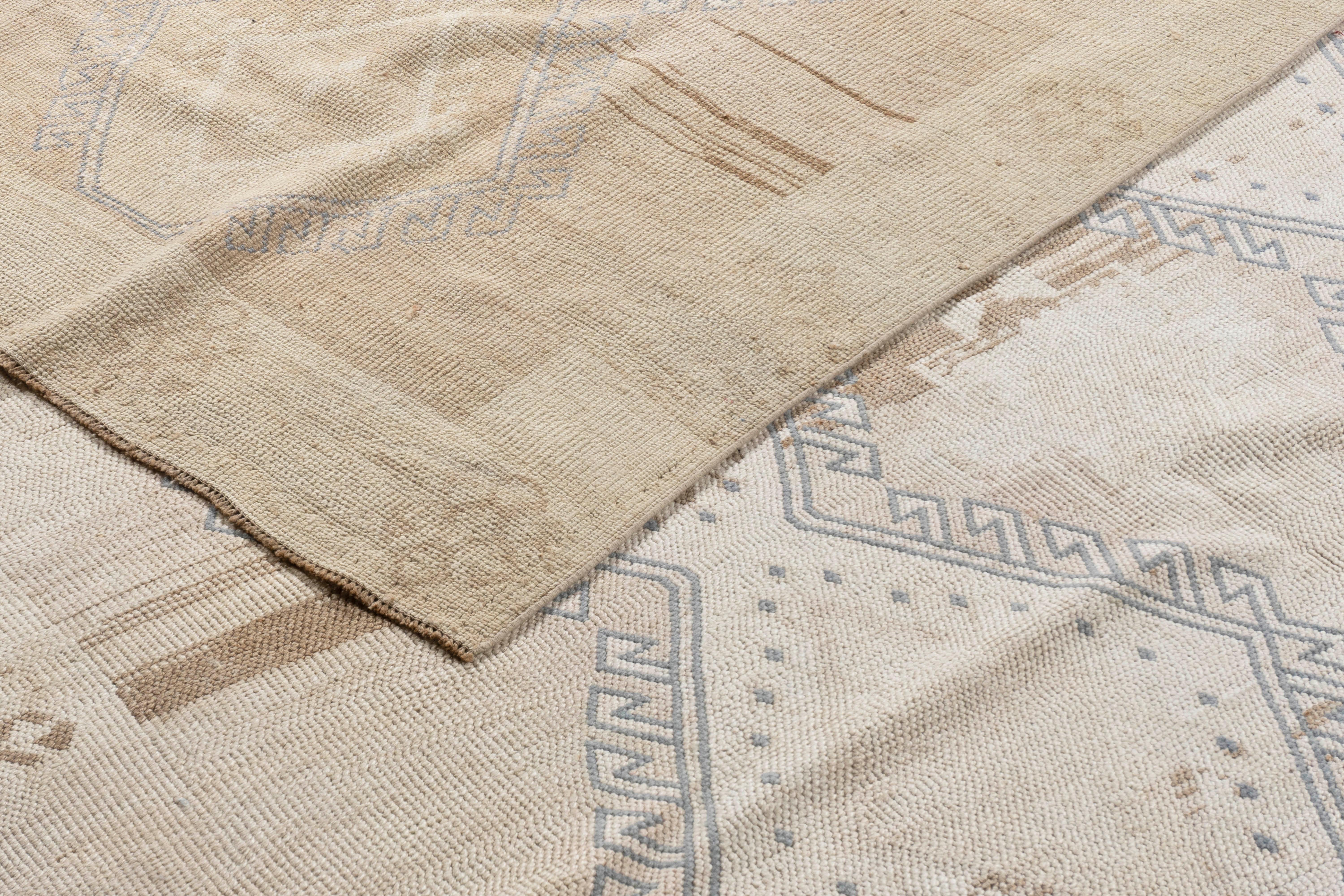 Wool Vintage Circa 1940 Beige Turkish Oushak Kars Hand Knotted Rug For Sale