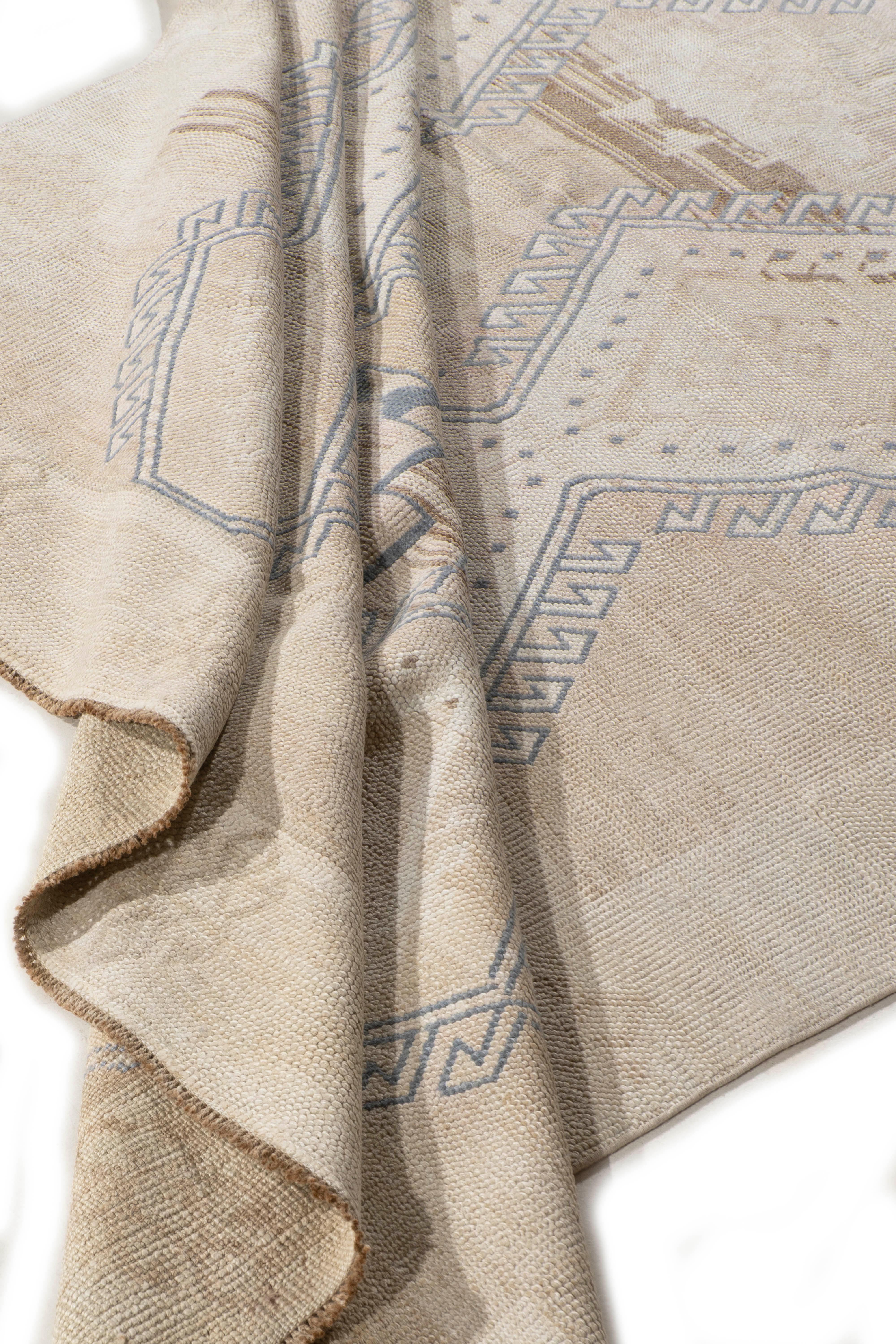 Vintage Circa 1940 Beige Turkish Oushak Kars Hand Knotted Rug For Sale 1