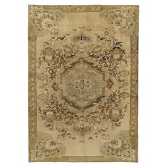 Vintage Circa 1940 Beige Turkish Oushak Rug Carpet, 7'4 X 10'3