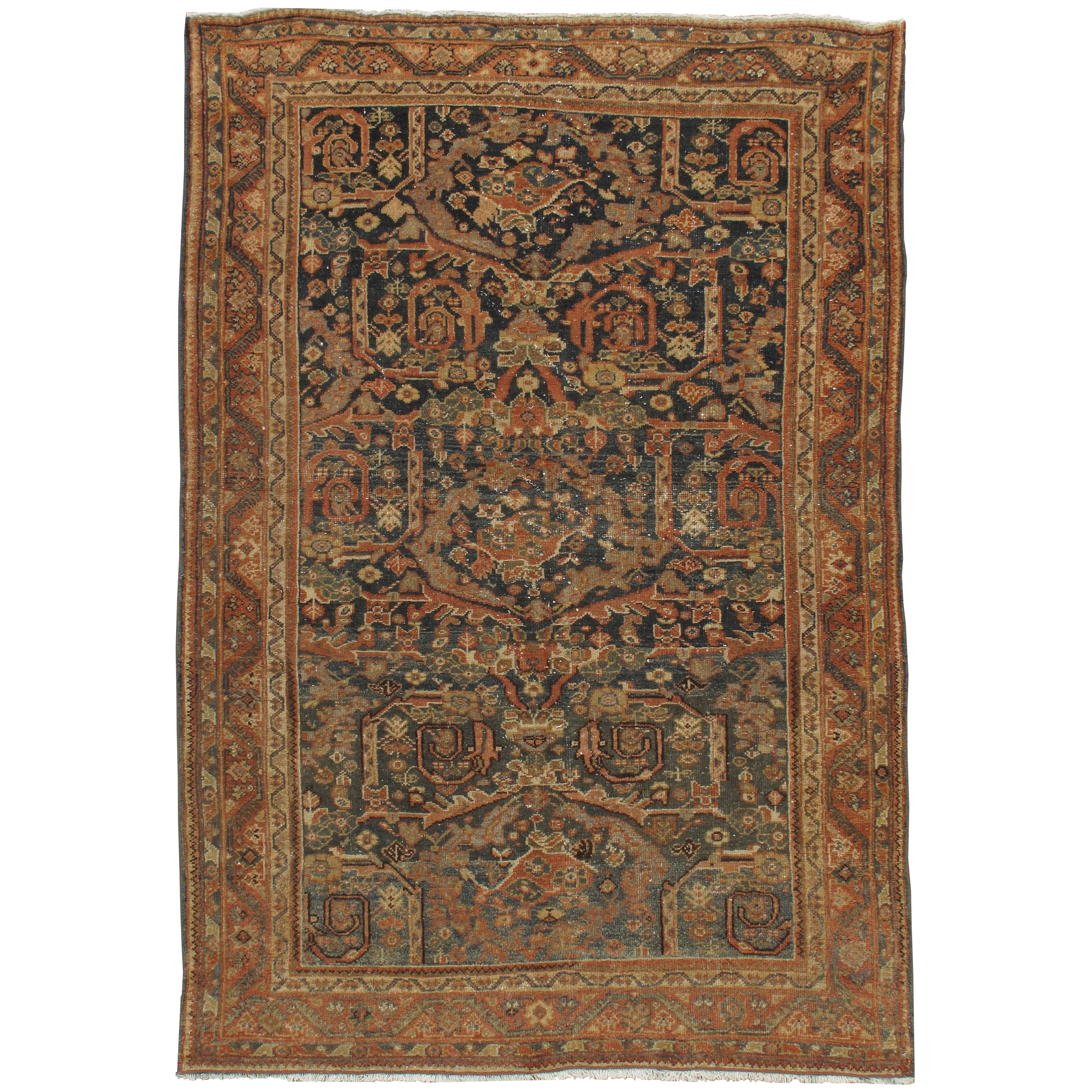 Vintage CIRCA 1940 Blau Distressed Persisch Mahal Teppich, 4
6 x 6
7 im Angebot