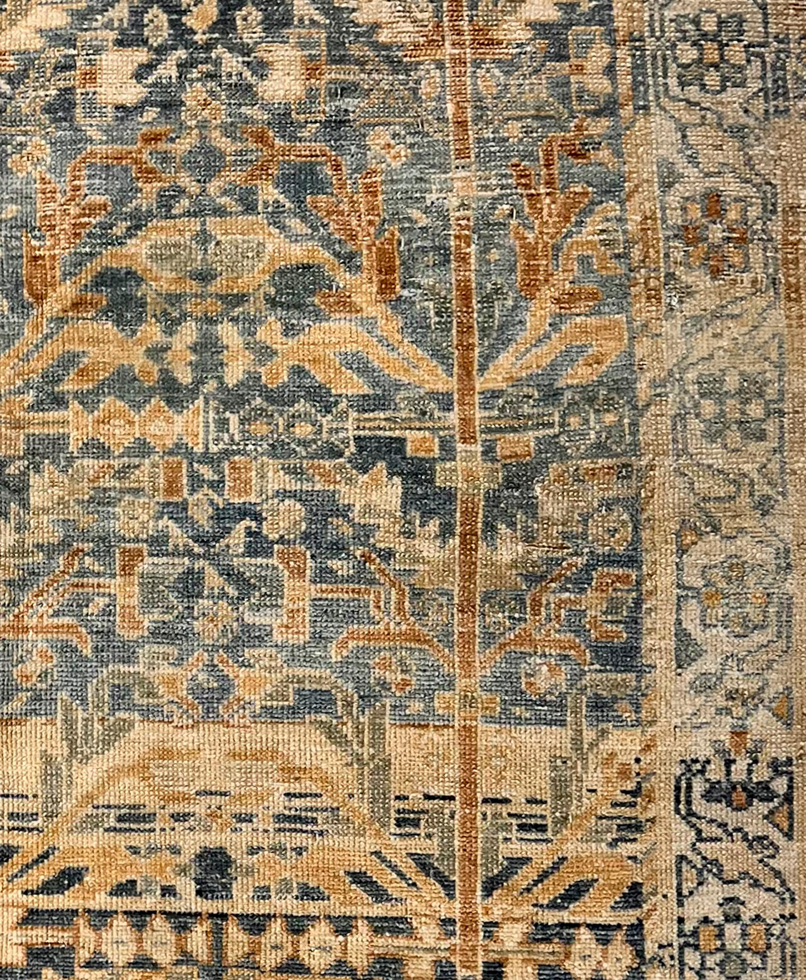 Hand-Knotted Vintage Circa 1940 Blue Lightly Distressed  Malayer Hand Knotted Rug 3' X 5' For Sale