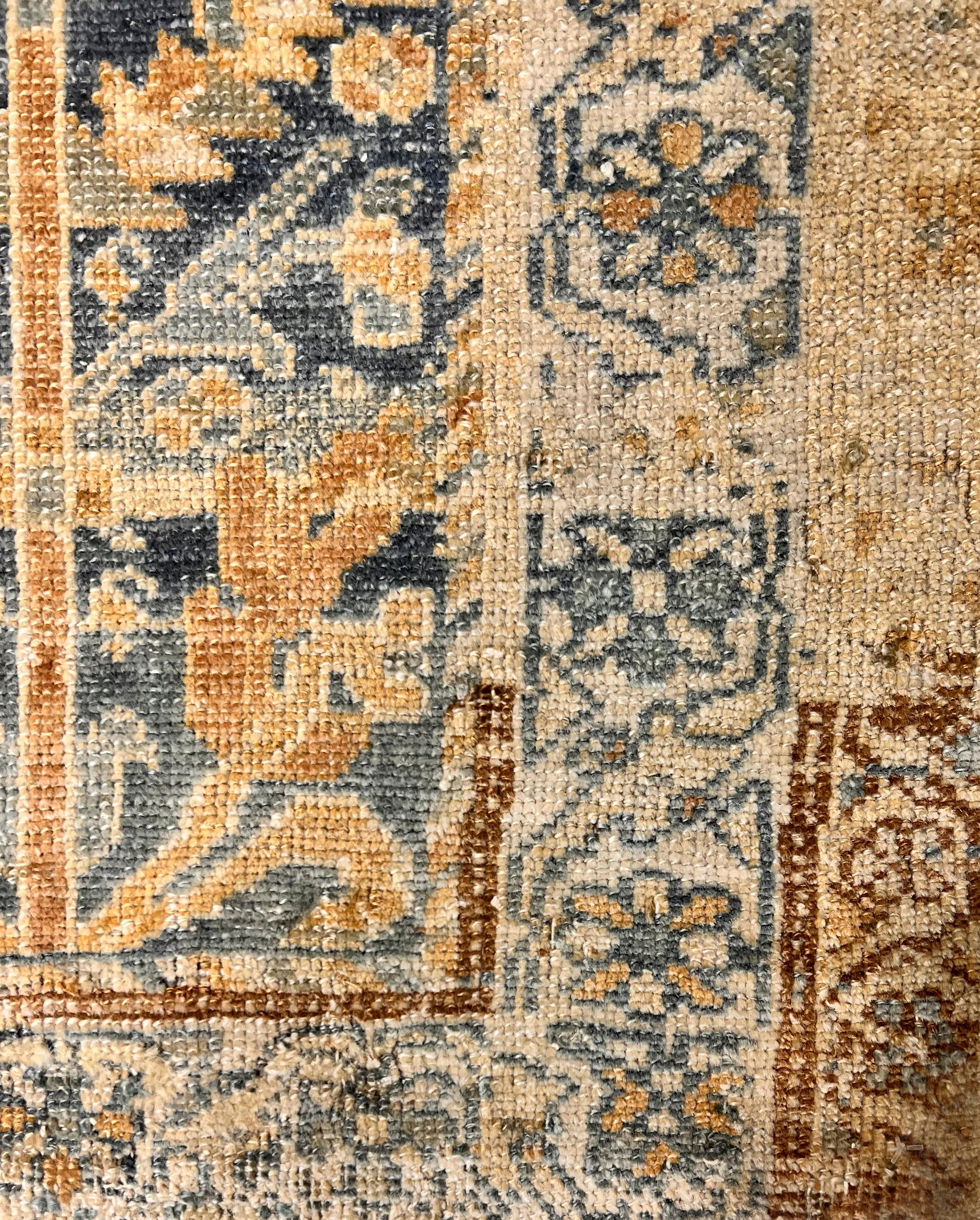 Vintage Circa 1940 Blue Lightly Distressed  Malayer Hand Knotted Rug 3' X 5' In Distressed Condition For Sale In New York, NY