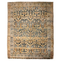 Vintage CIRCA 1940 Blau Leicht abgenutzt  Malayer Handgeknüpfter Teppich 3' X 5'