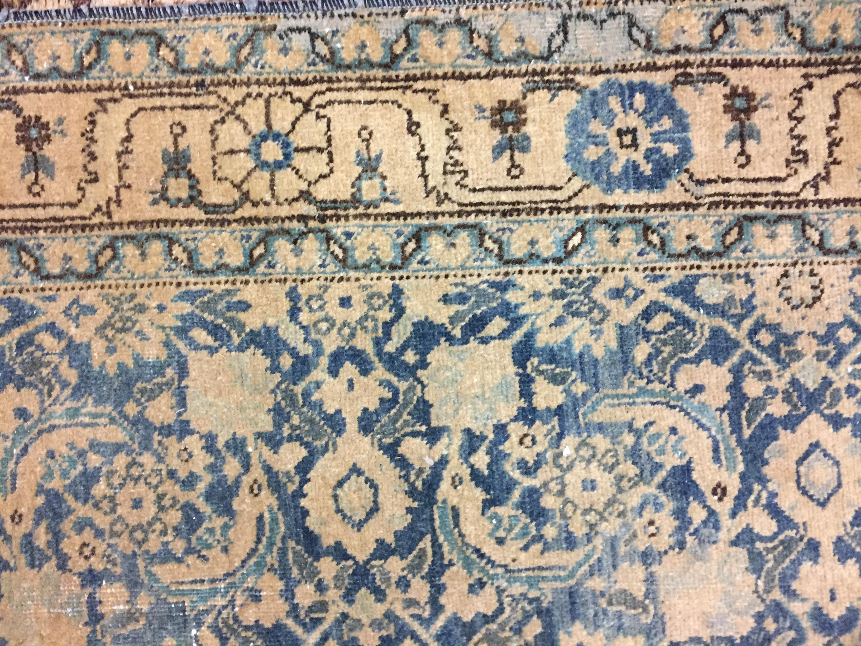 Lana Vintage By, circa 1940, Runner Tabriz persiano blu in vendita
