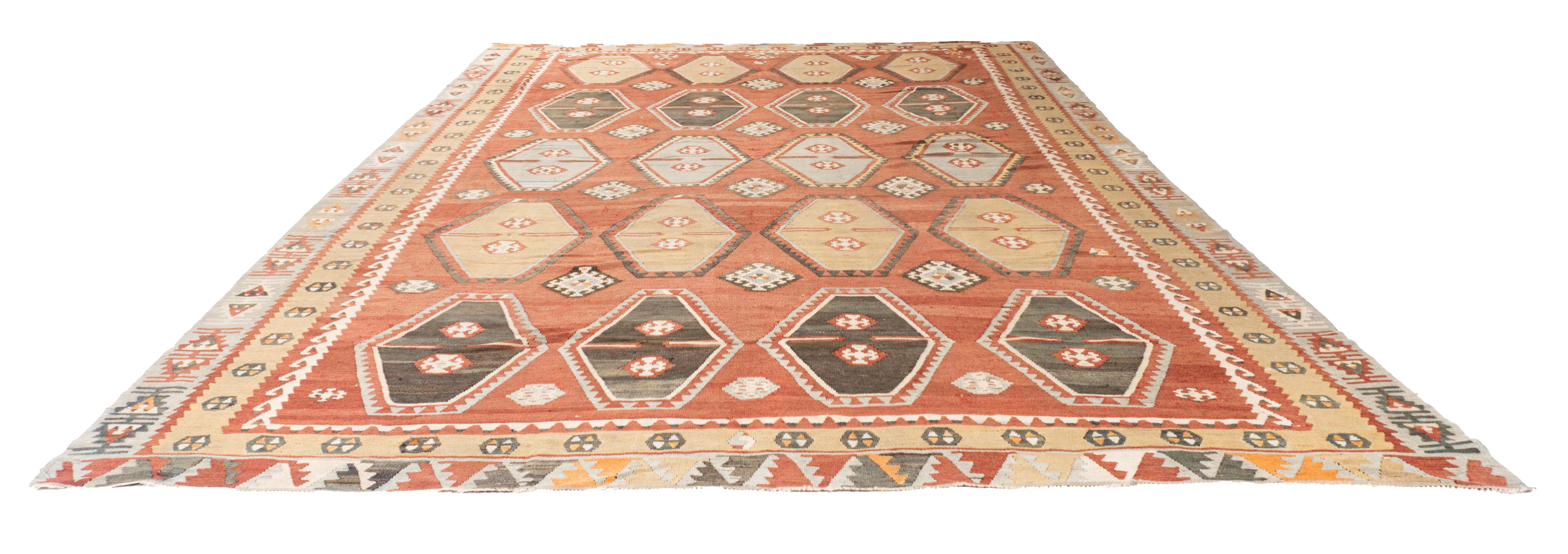 Vintage Circa 1940 Brown Turkish Kilim Flatweave Rug For Sale 4