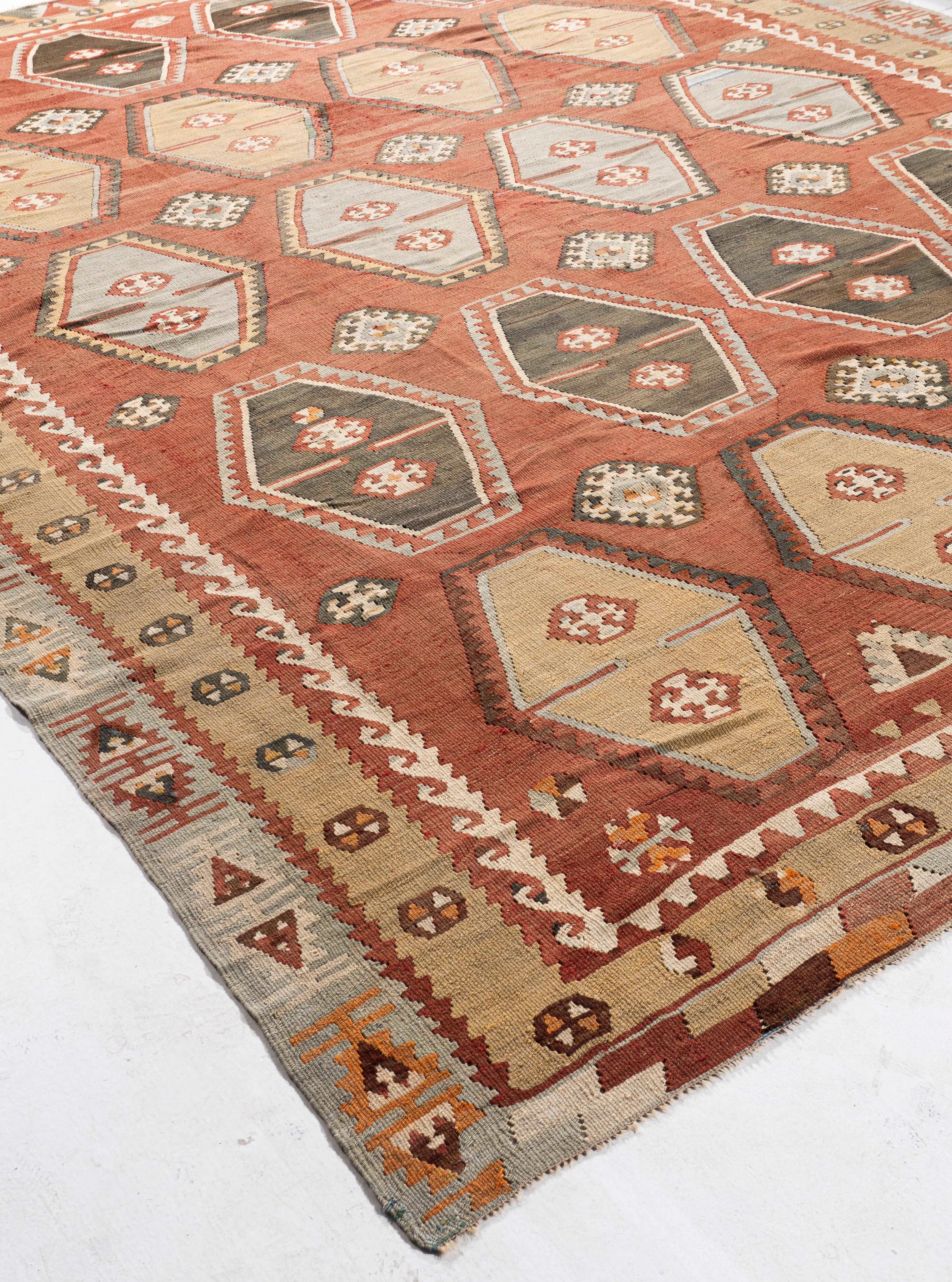 Vintage Circa 1940 Brown Turkish Kilim Flatweave Rug For Sale 5