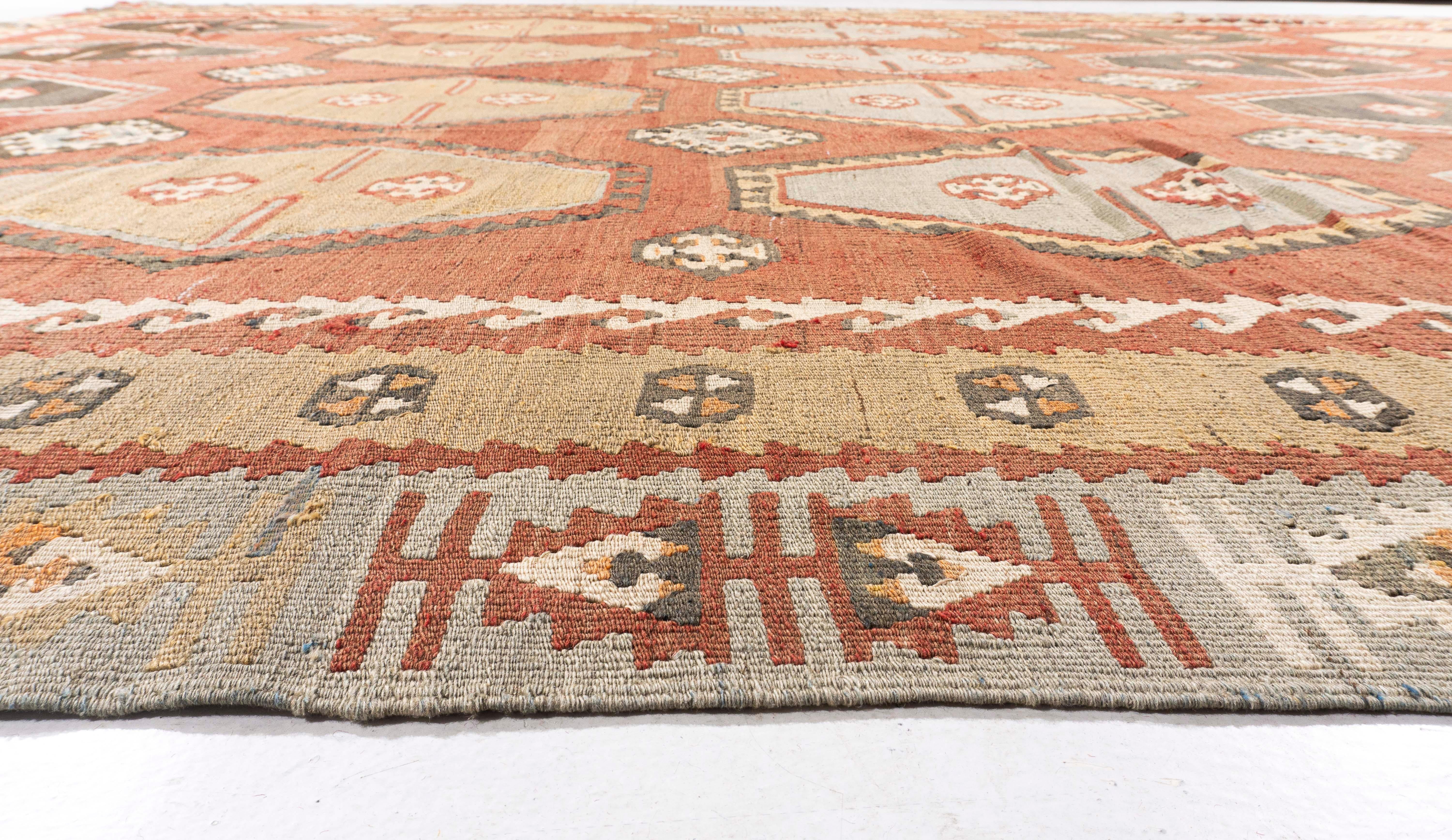 Hand-Woven Vintage Circa 1940 Brown Turkish Kilim Flatweave Rug For Sale