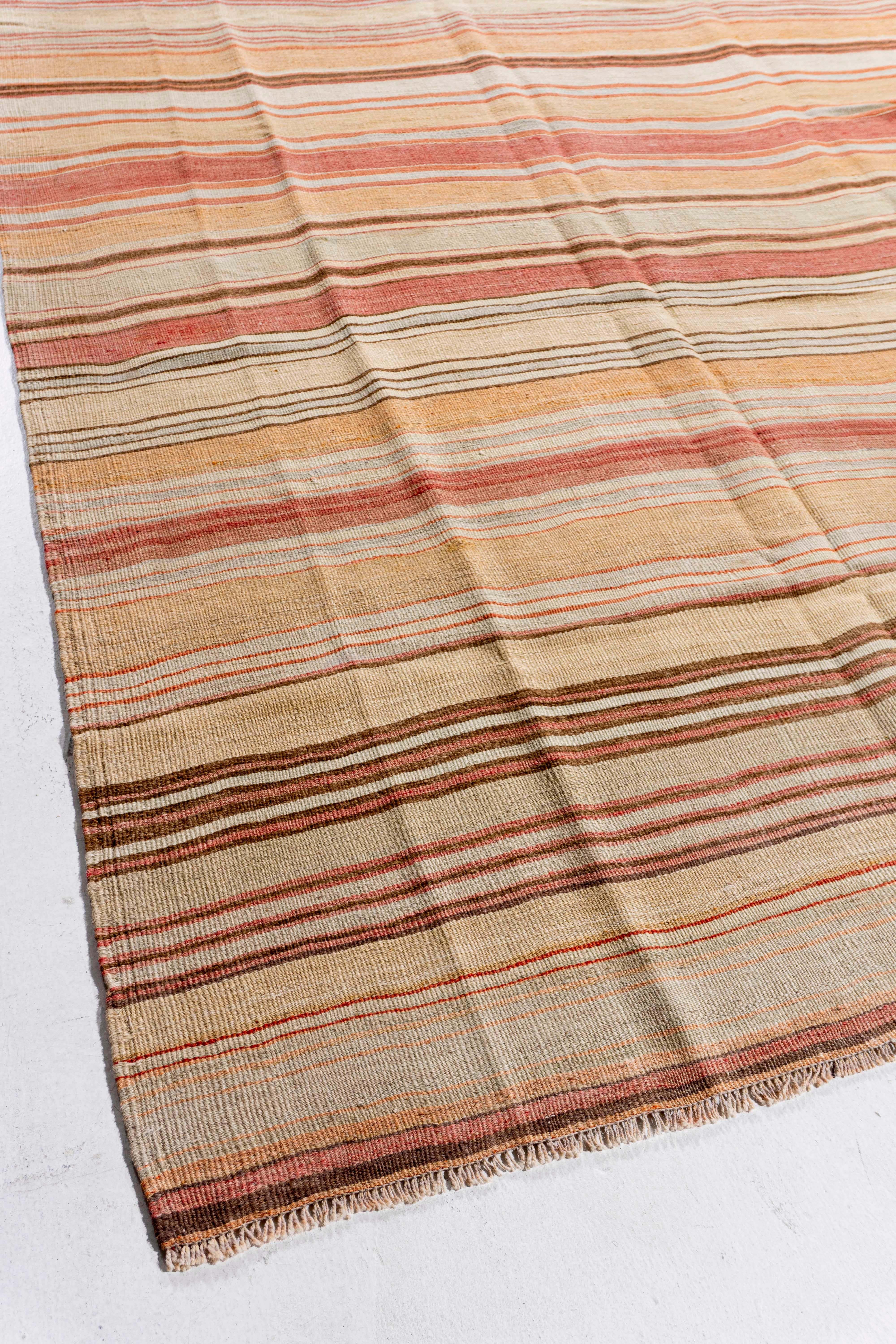 Hand-Woven Vintage Circa 1940 Brown Turkish Kilim Flatweave Rug For Sale