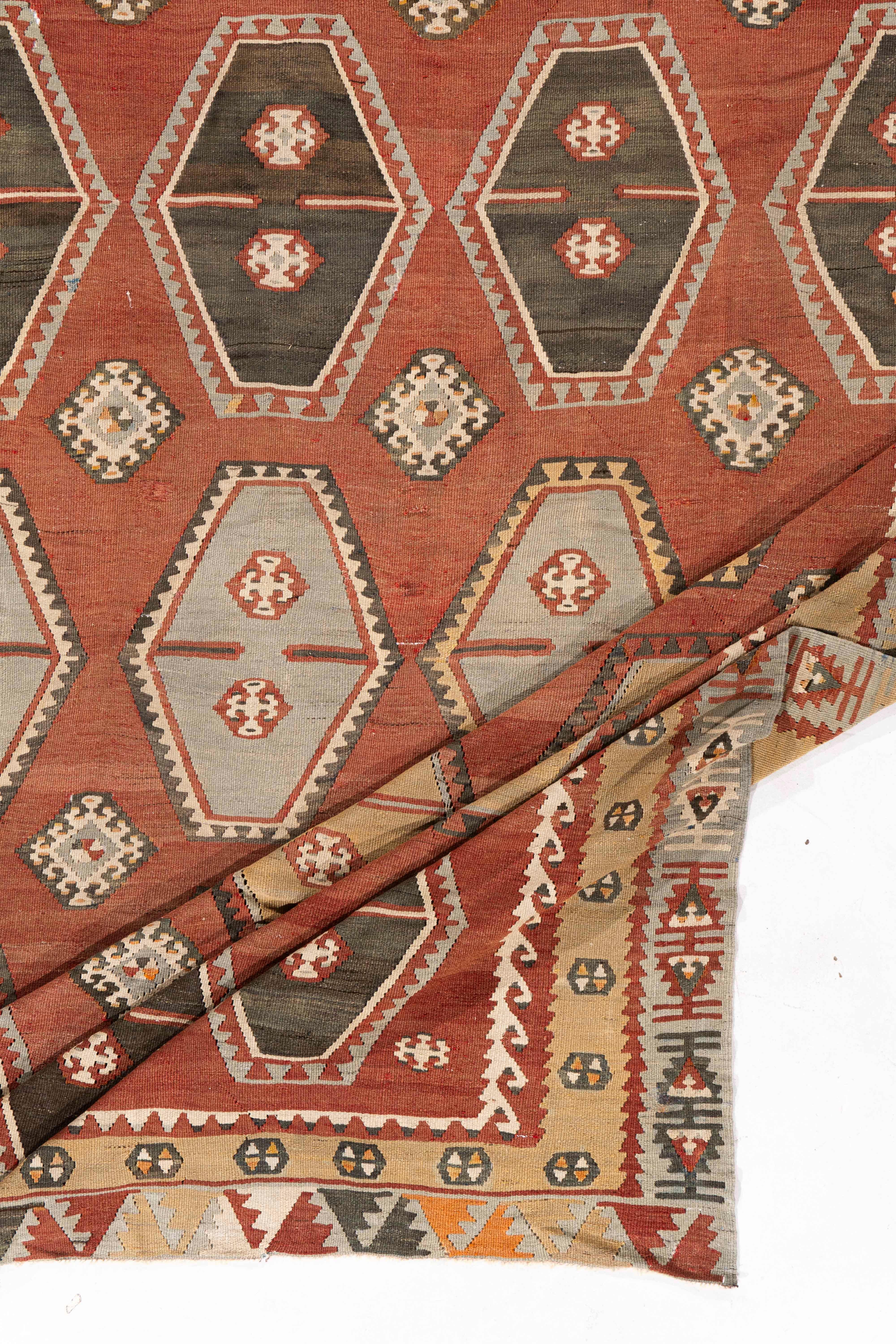 Vintage Circa 1940 Brown Turkish Kilim Flatweave Rug For Sale 1