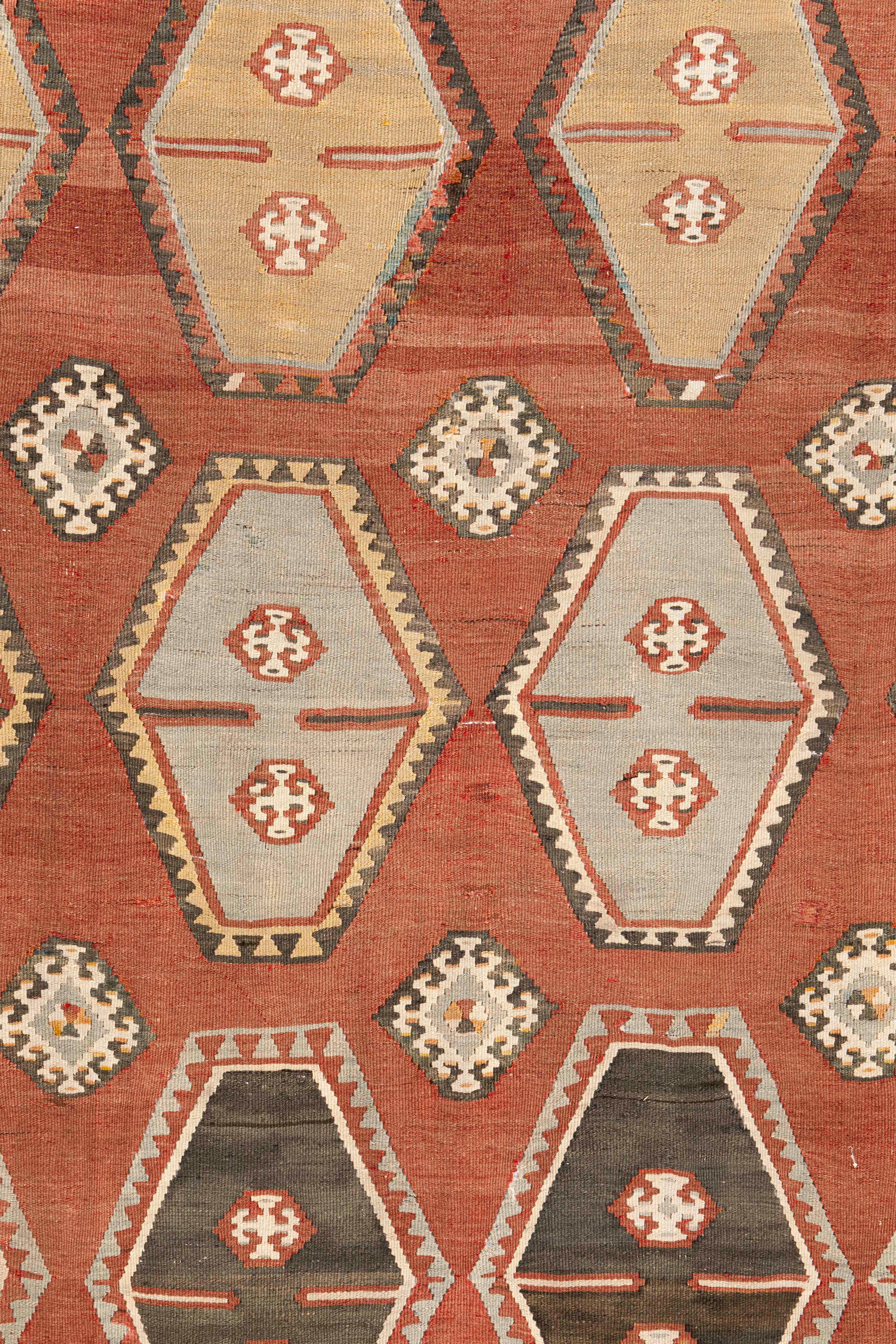 Vintage Circa 1940 Brown Turkish Kilim Flatweave Rug For Sale 2
