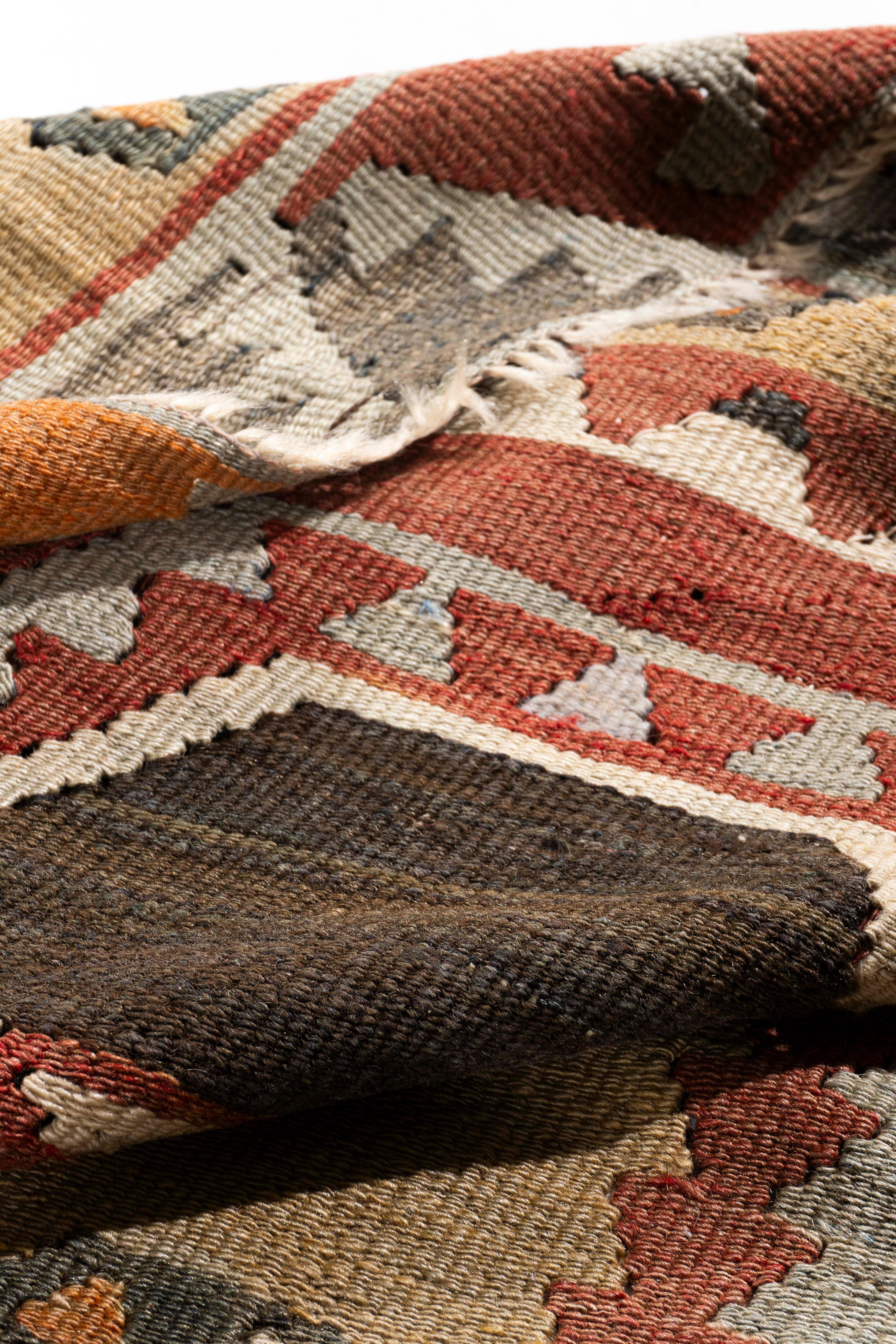 Vintage Circa 1940 Brown Turkish Kilim Flatweave Rug For Sale 3