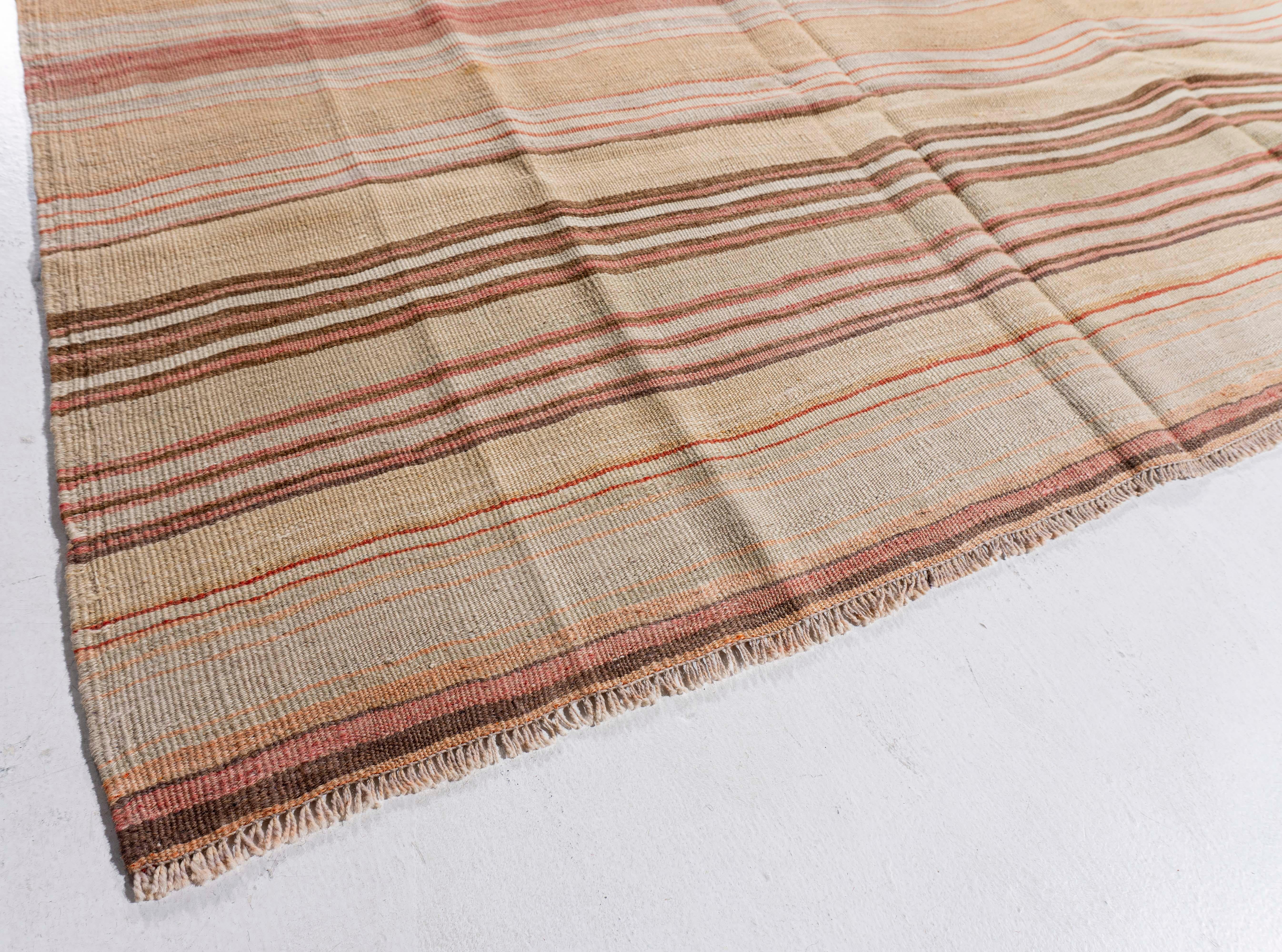 Vintage Circa 1940 Brown Turkish Kilim Flatweave Rug For Sale 3