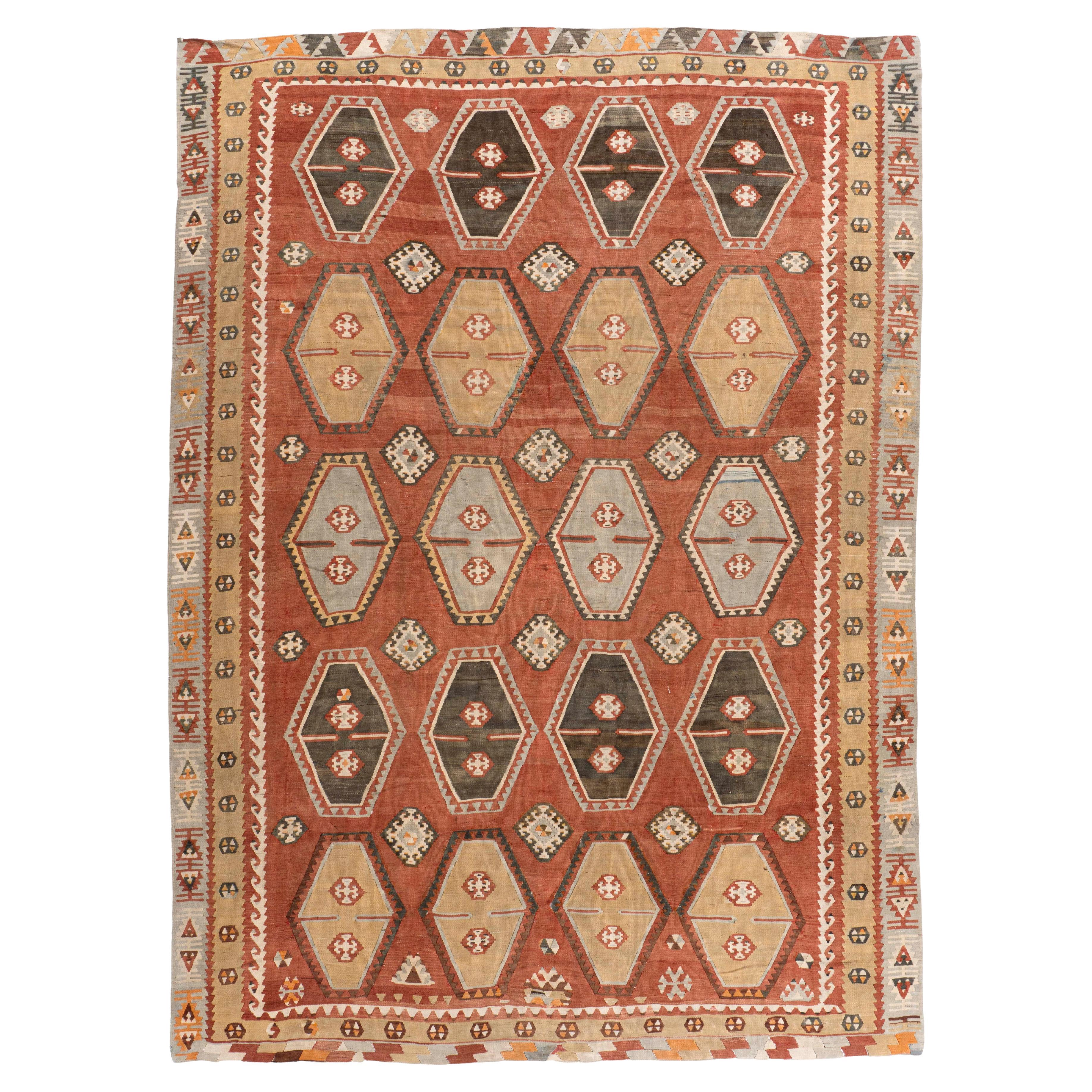 Vintage Circa 1940 Brown Turkish Kilim Flatweave Rug For Sale