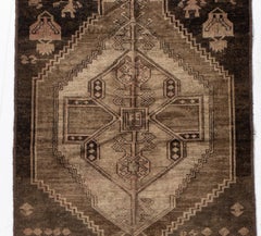 Vintage Circa 1940 Brown Turkish Oushak Hand Knotted Wool Runner 3'11 X 15'1