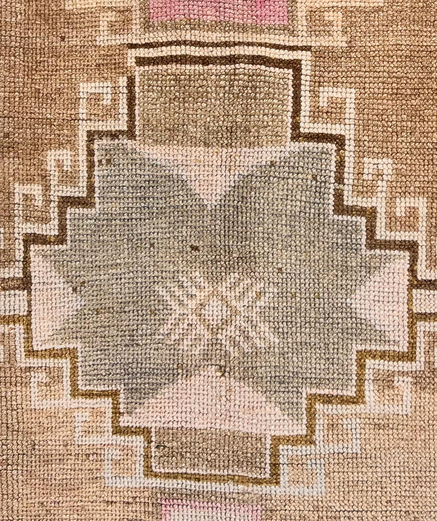 Cotone CIRCA 1940 Pannello turco marrone Oushak annodato a mano Runner in lana in vendita