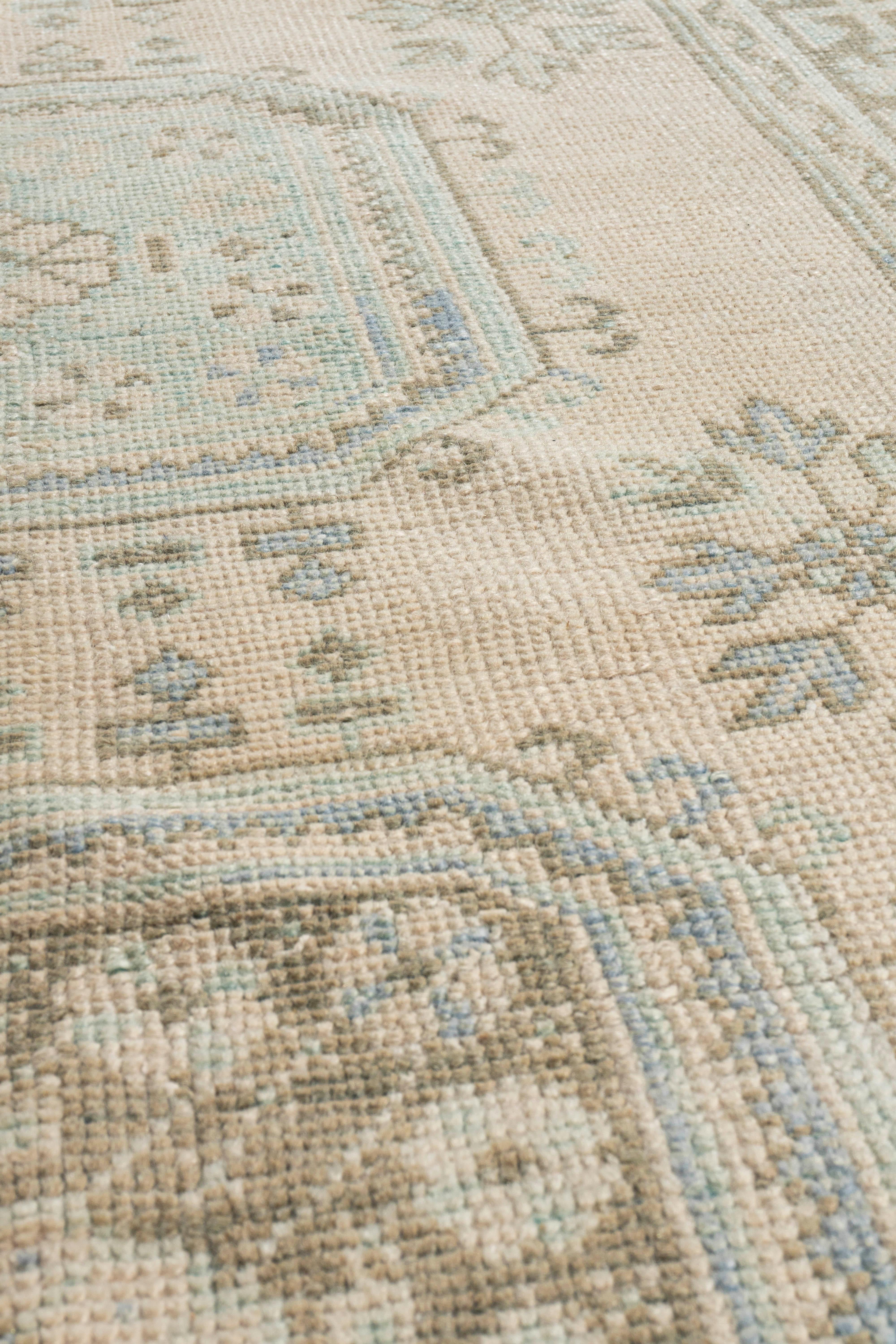 Vintage Circa 1940 Camel Turco Oushak Alfombra de Lana Anudada a Mano en venta 8